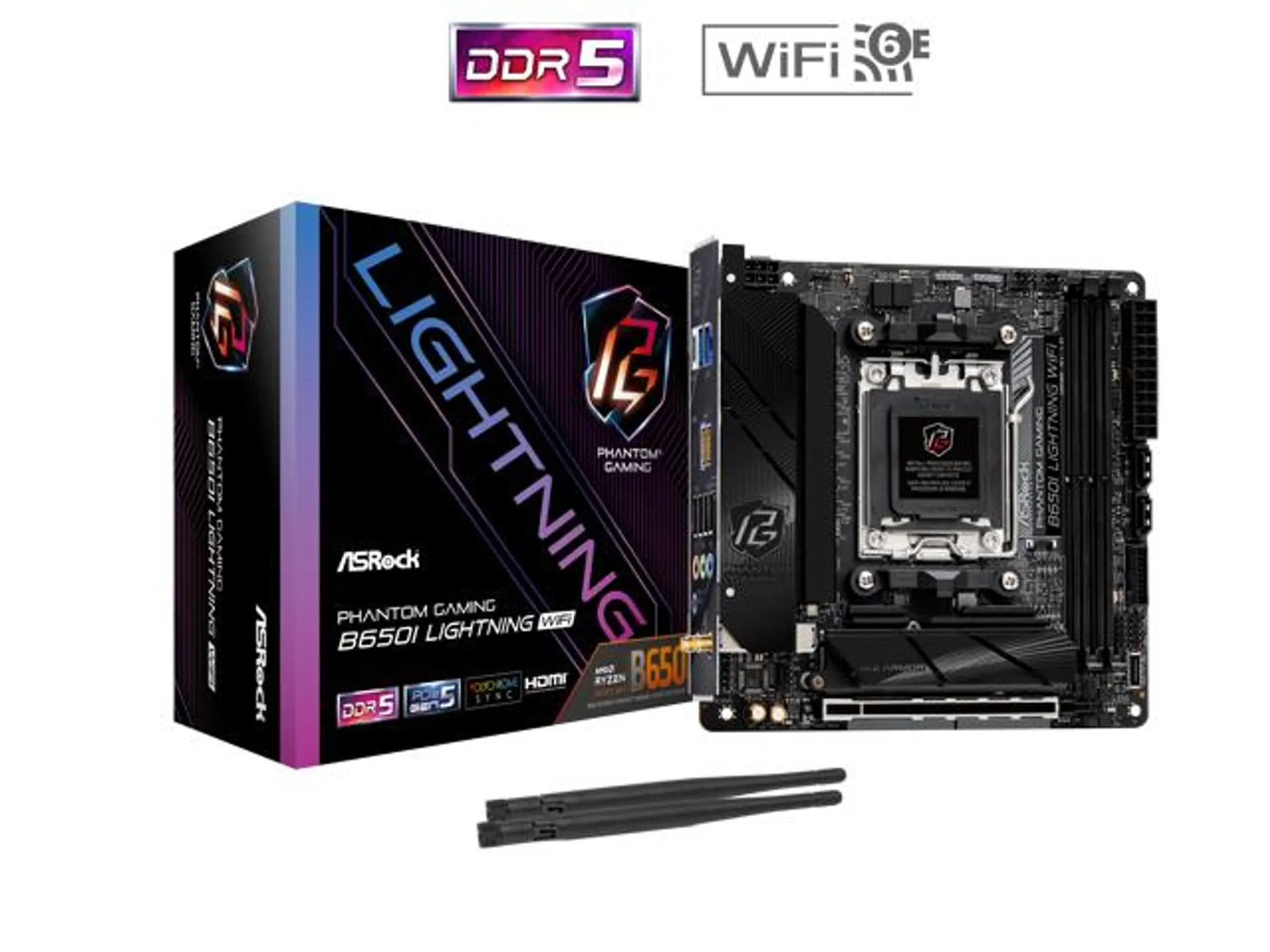 ASRock B650I LIGHTNING WIFI AM5 Ryzen 7000 AMD B650 SATA 6Gb/s Mini-ITX s DDR5 7200+ (OC) 2.5G LAN x WiFi 6E + Bluetooth Motherboards - AMD