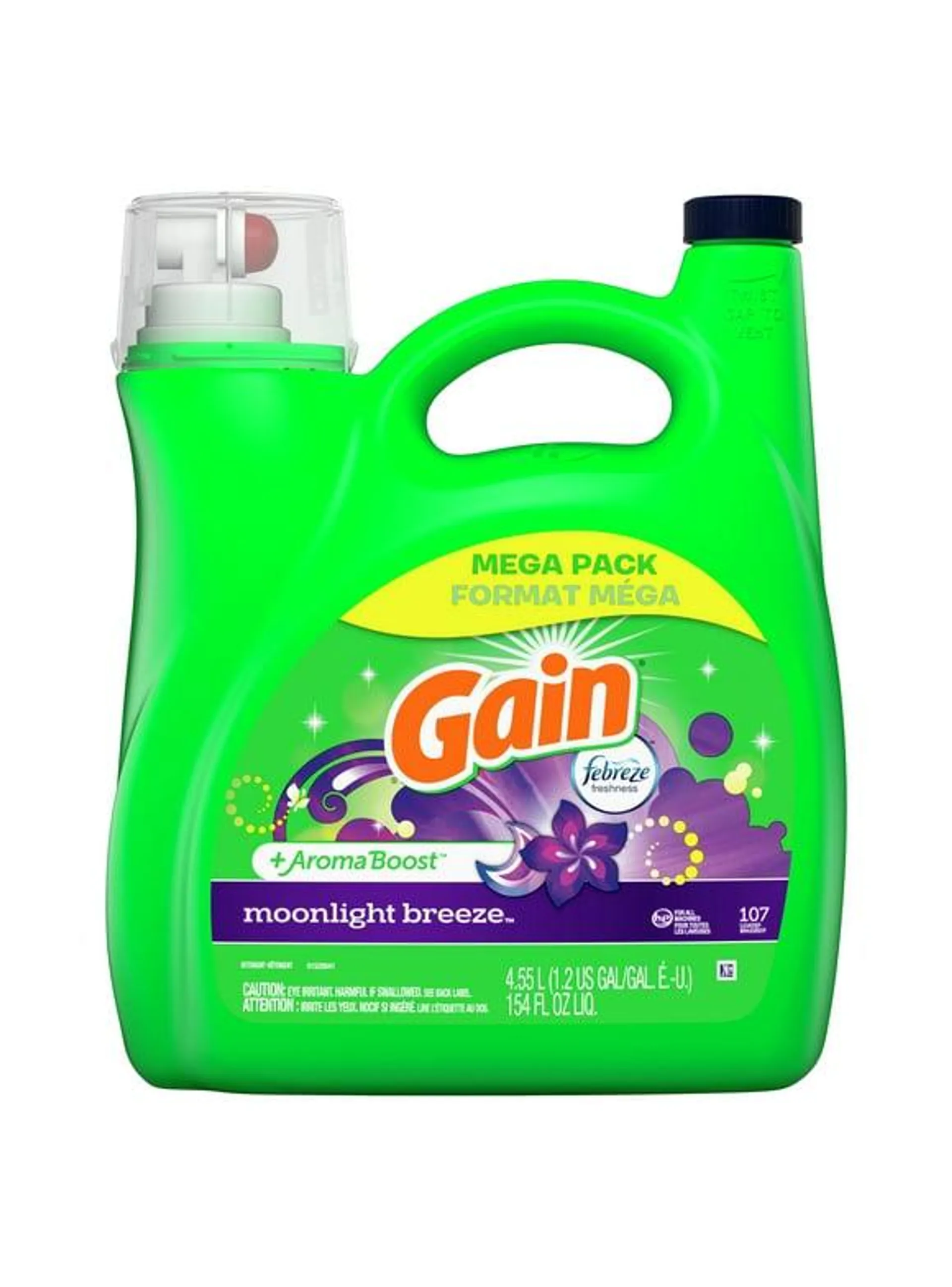 Gain + Aroma Boost Liquid Laundry Detergent, Moonlight Breeze Scent, 107 Loads, 154 fl oz, HE Compatible