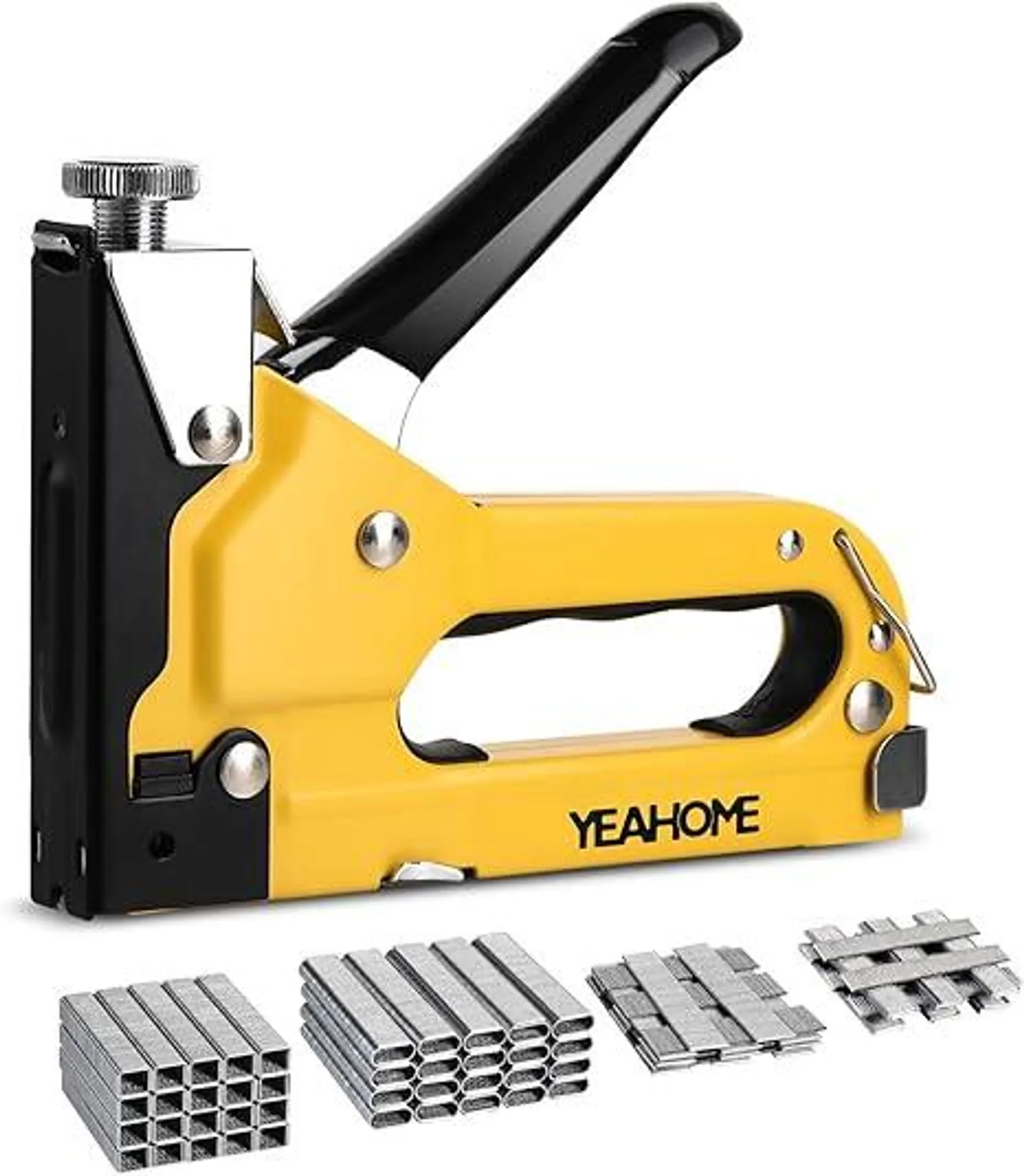 Upholstery Staple Gun Heavy Duty, YEAHOME 4-in-1 Stapler Gun with 4000 Staples, Manual Brad Nailer Power Adjustment Stapler Gun for Wood, Crafts, Carpentry, Decoration DIY