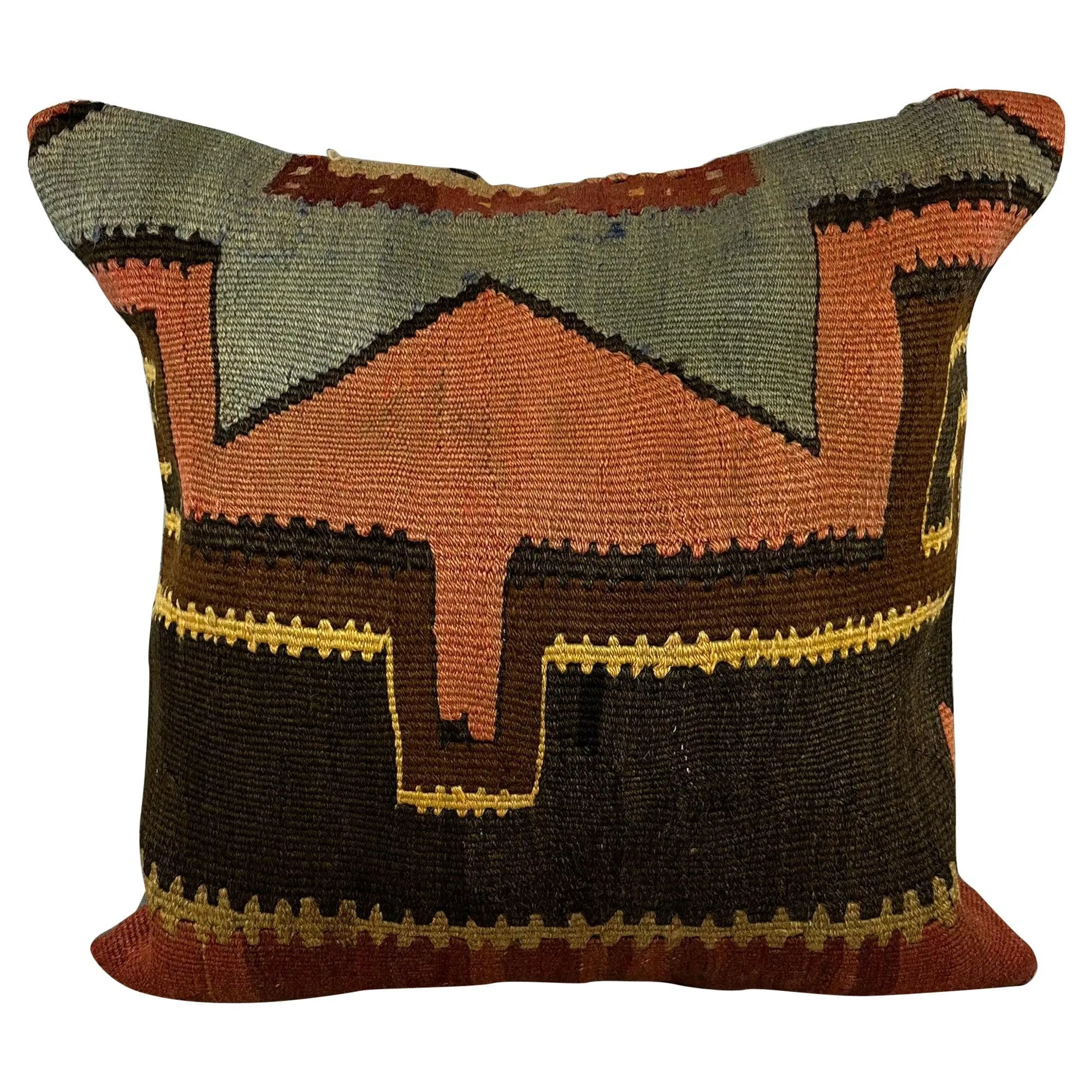 20 x 20 Kilim Turkish Cushion Natural Green Brown Pillow Cushion Cover #6798