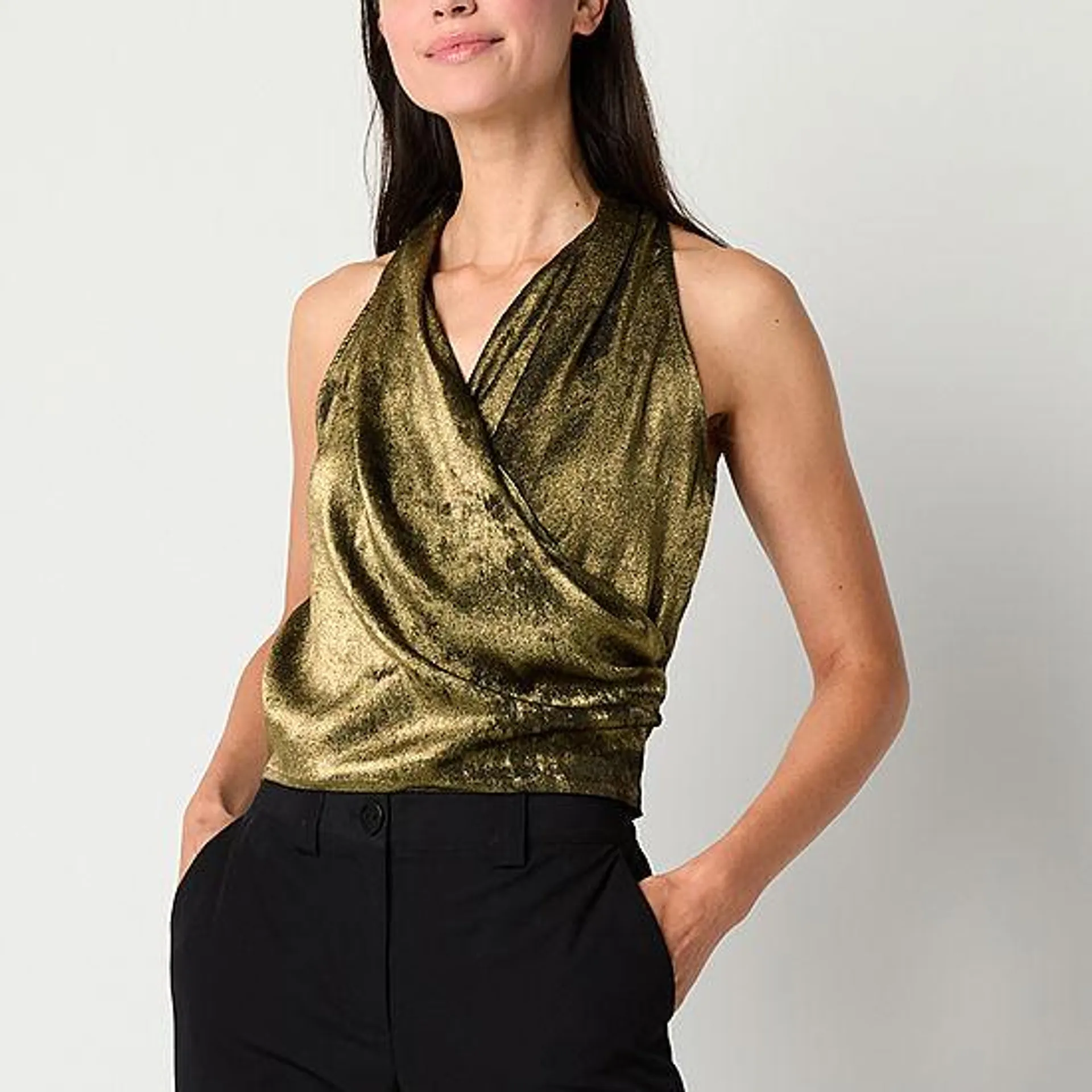 new! Worthington Womens Halter Neck Sleeveless Satin Blouse