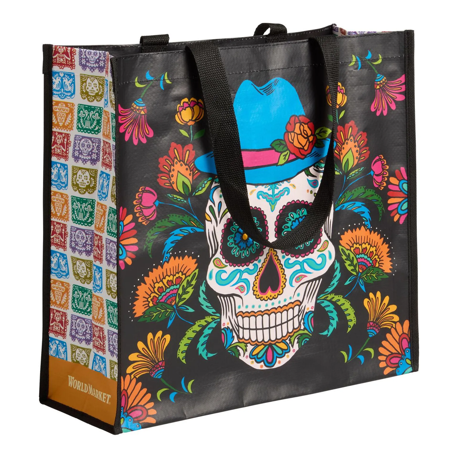 Large Black Multicolor Sugar Skull Tote Bag Set of 2