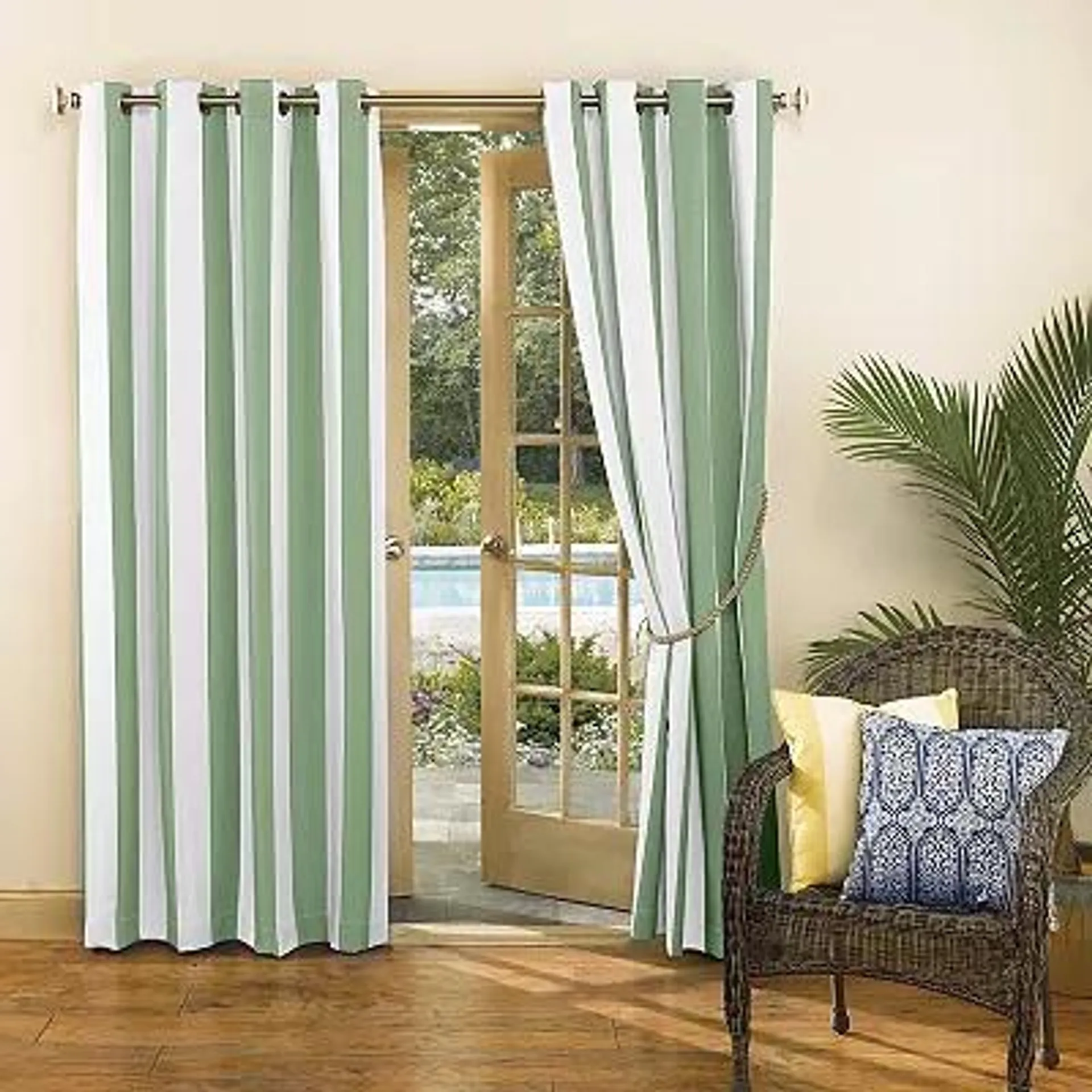 Sun Zero Valencia Indoor/Outdoor Fade Resistant Cabana Stripe Grommet Curtain Panel