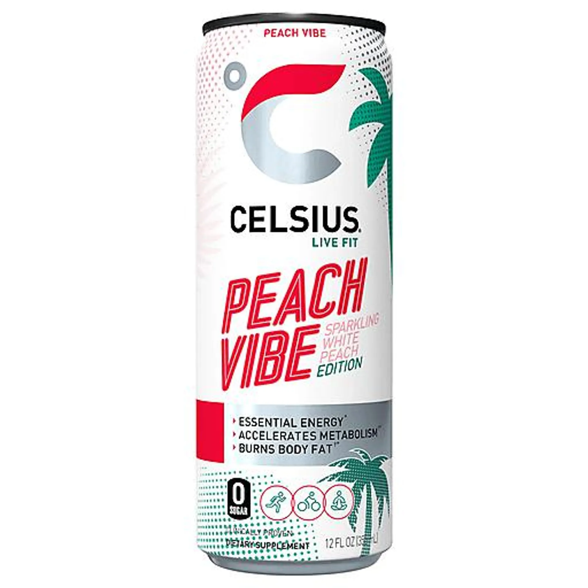 Celsius Sparkling Peach Vibe Fitness Drink, Zero Sugar, 12 Oz