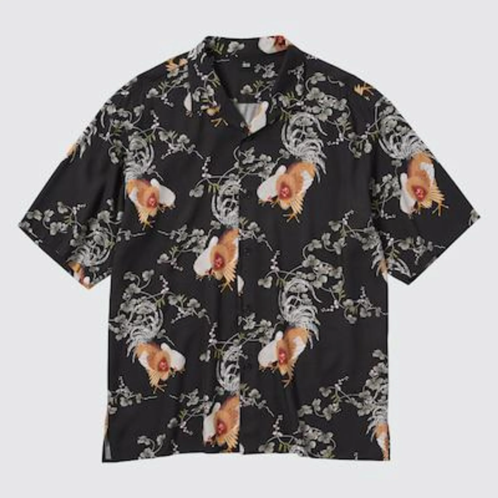 Printed Open Collar Short-Sleeve Shirt (Ito-Jakuchu)