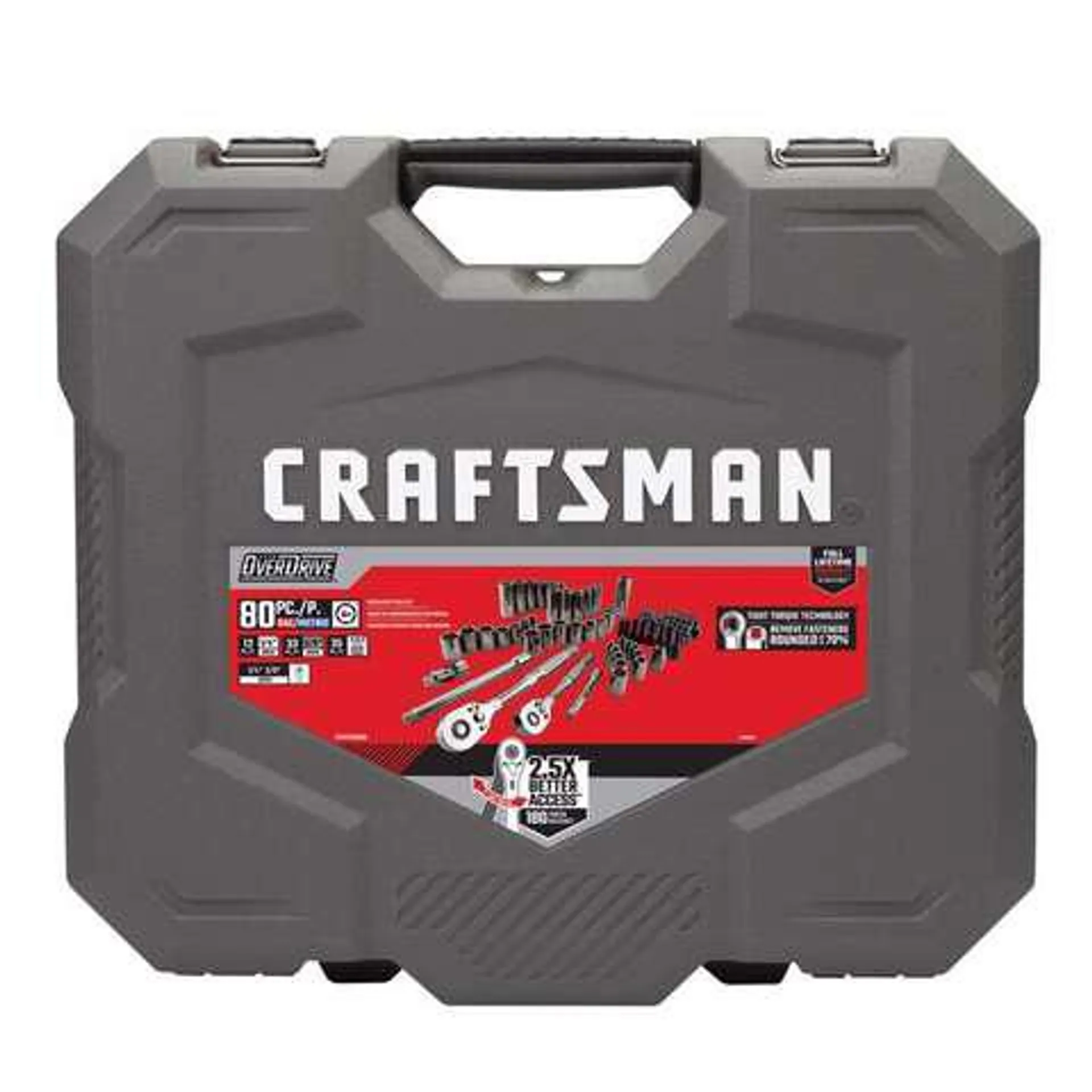Craftsman OVERDRIVE 1/4 and 3/8 in. drive Metric/SAE 6 Point Mechanic's Tool Set 80 pc