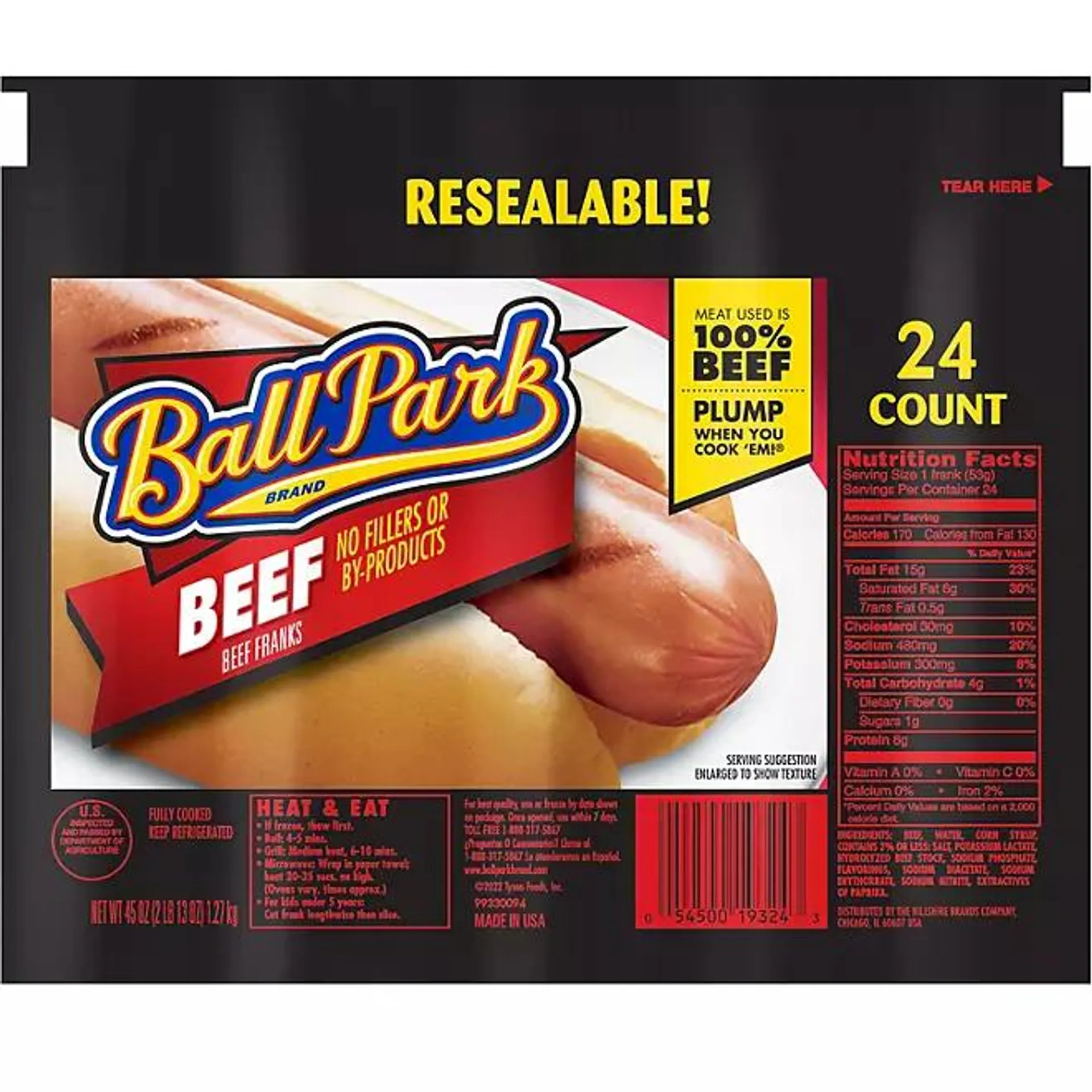 Ball Park® Beef Hot Dogs, Original Length (45 oz., 24 ct.)