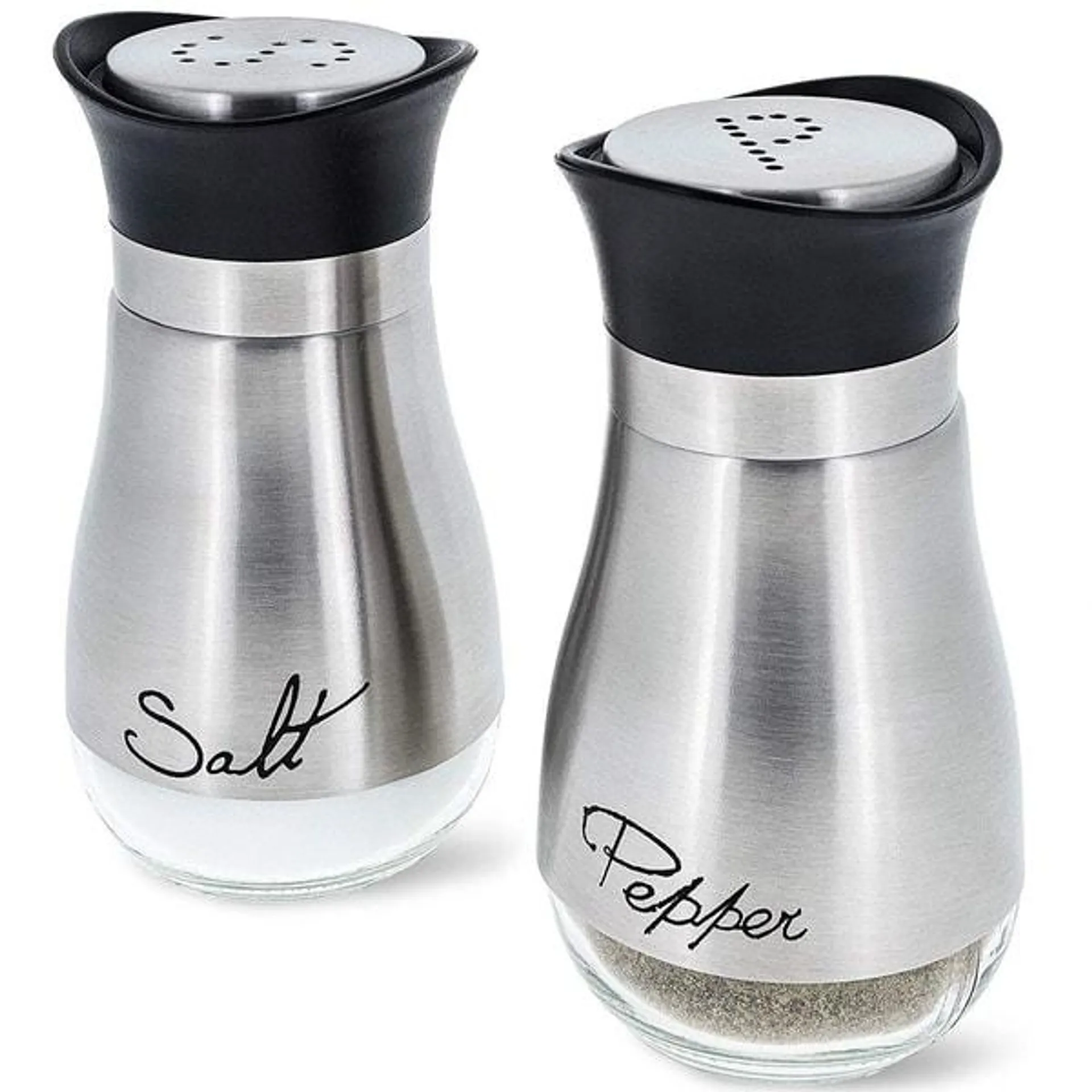 Elegant Design BPA Free Salt and Pepper Shakers Stainless Steel Glass Set, 4oz