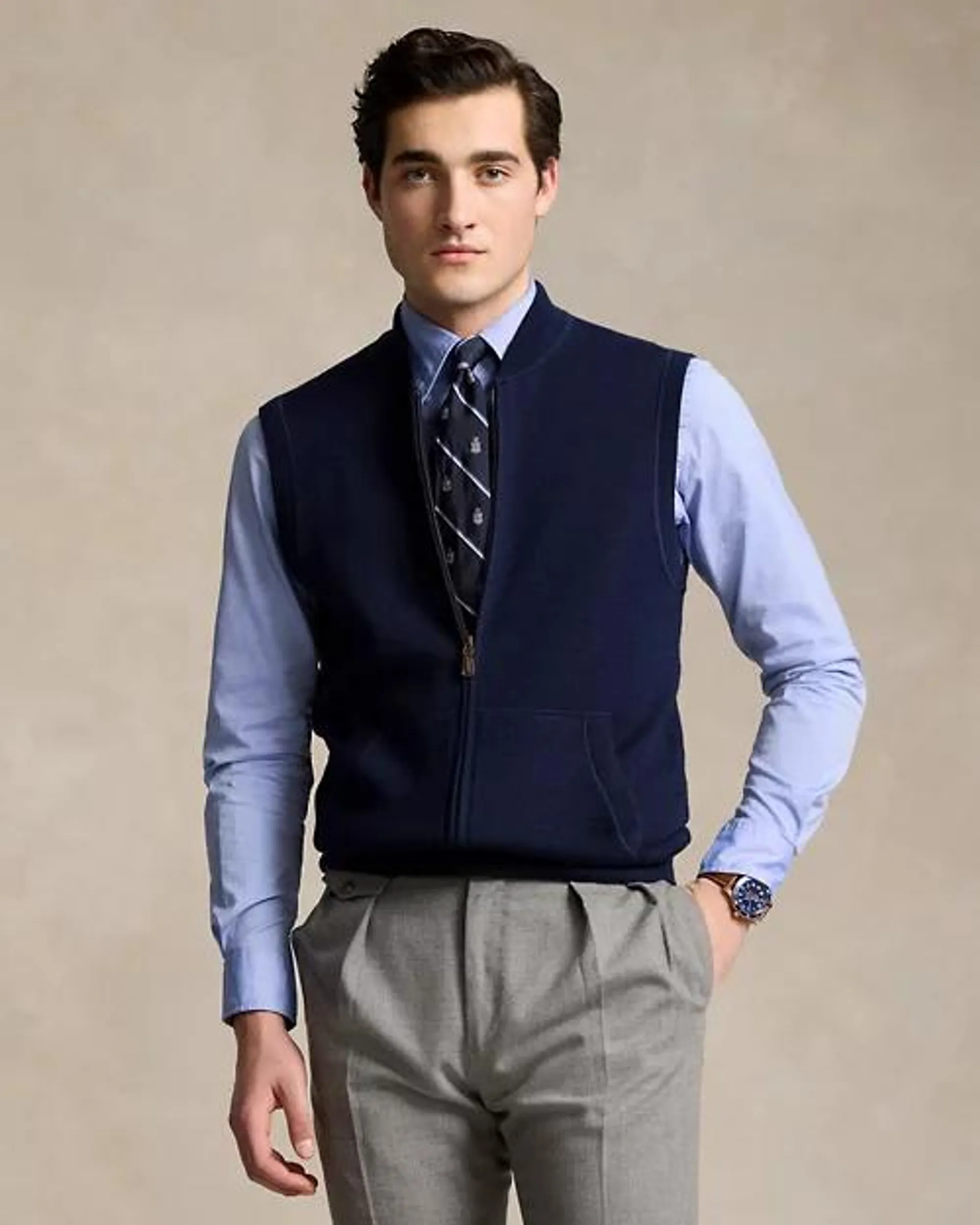 Washable Wool Full-Zip Sweater Vest