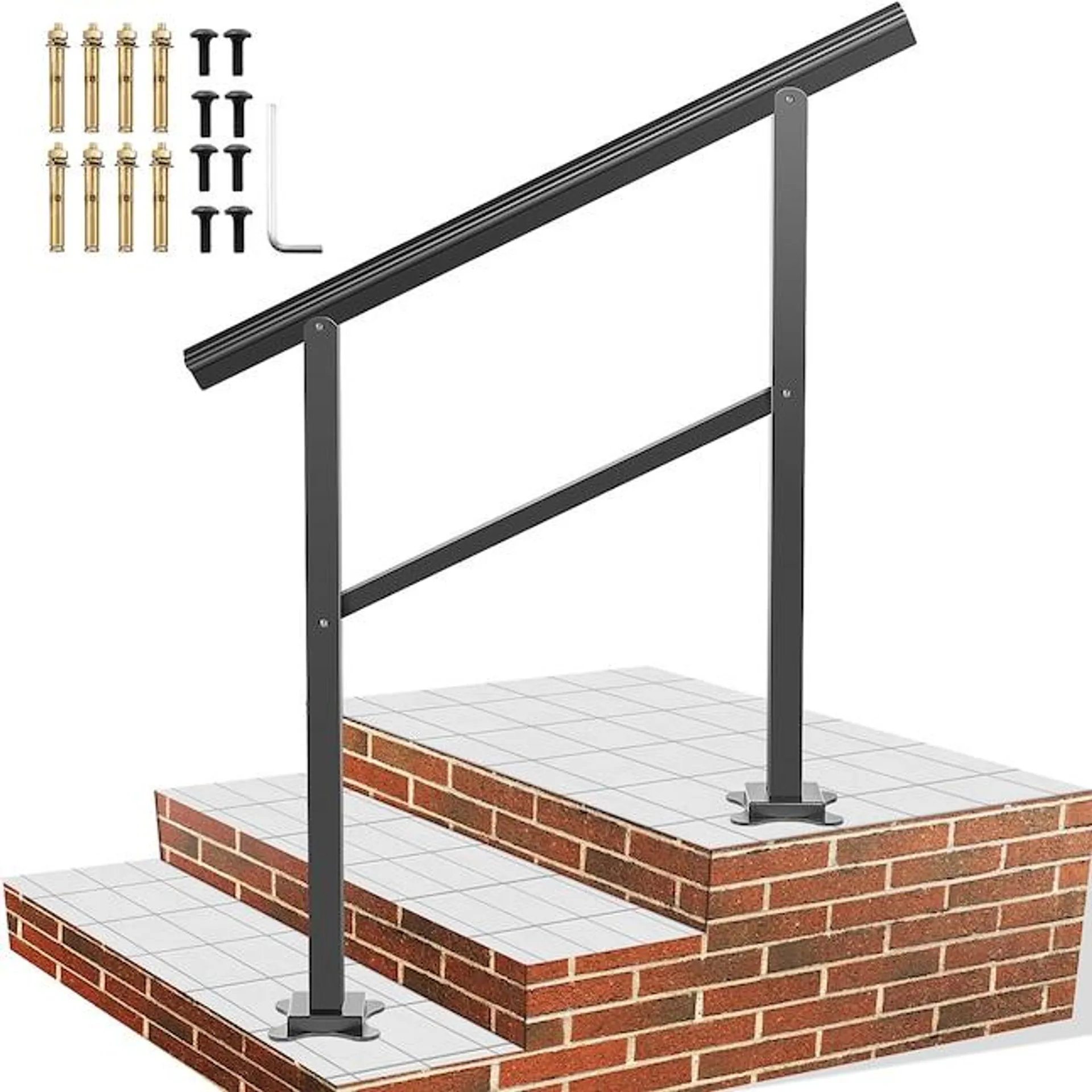 VEVOR Outdoor Handrail 165LBS Load Handrail Outdoor Stairs Aluminum Stair Handrail 36 x 35 inch Outdoor Stair Railing Transitional Range from 0 to 50° Staircase Handrail Fits 2-3 Steps with Screw Kit