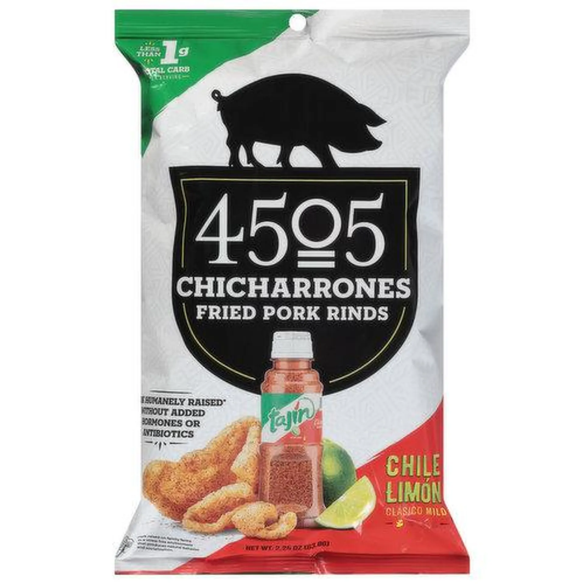 4505 Meats Fried Pork Rinds, Chicharrones, Chile Limon, Clasico Mild - 2.25 Ounce
