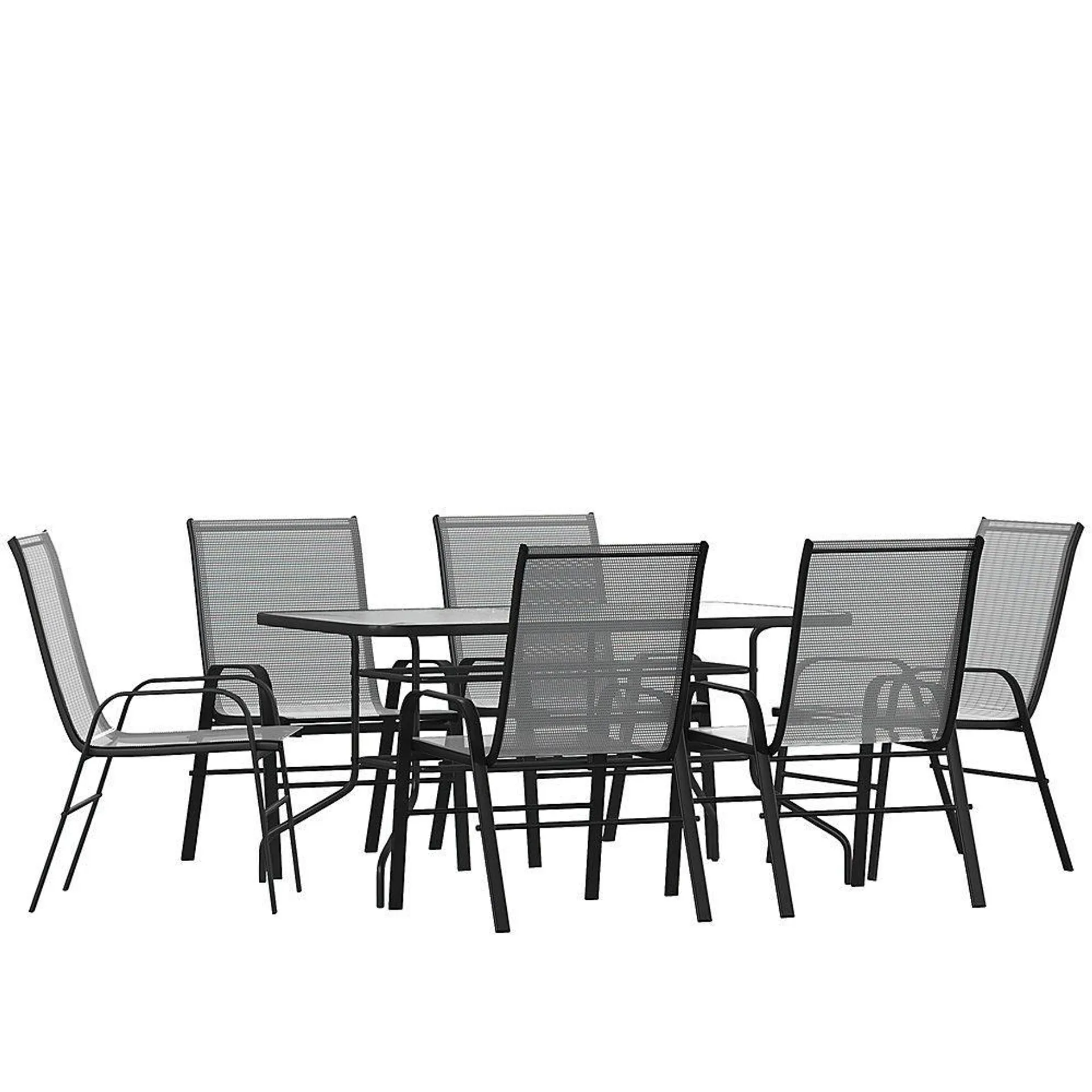 Flash Furniture - Brazos Outdoor Rectangle Contemporary 7 Piece Patio Set - Gray