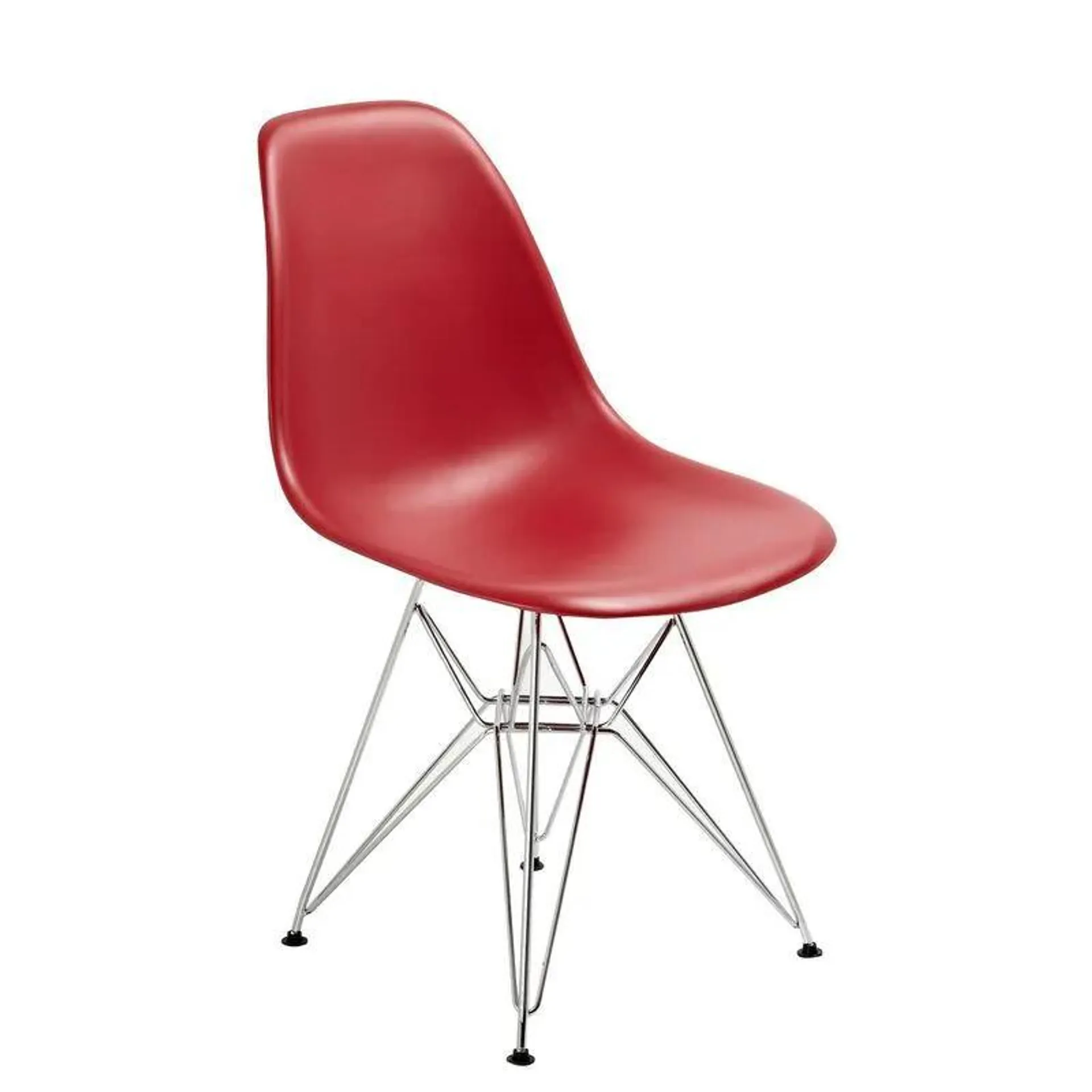 Louie 21 Inch Modern Side Chair, Chrome Finished Legs, Striking Red Finish-Benzara