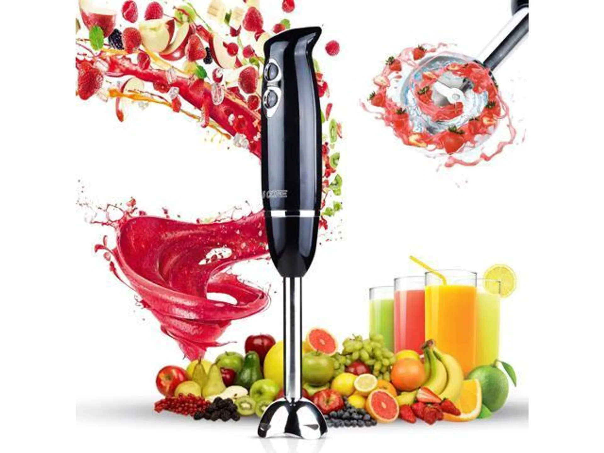 5 Core Immersion Blender Handheld Black 500W Hand Blender, Stainless Steel Blades HB 1510 BLK