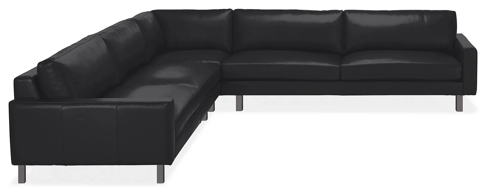 Pierson 124x124 Three Piece Sectional in Cyrus Black Leather with NS Legs