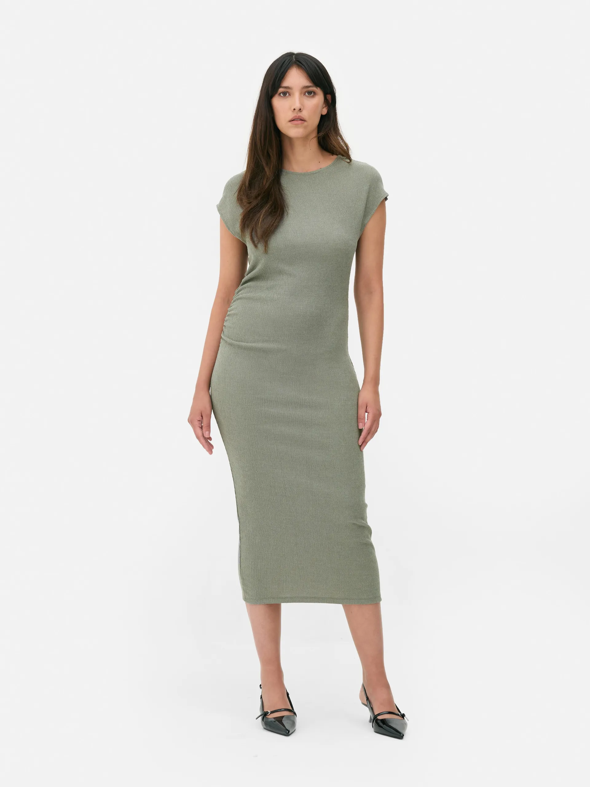 Textured Ruched Midi Dress