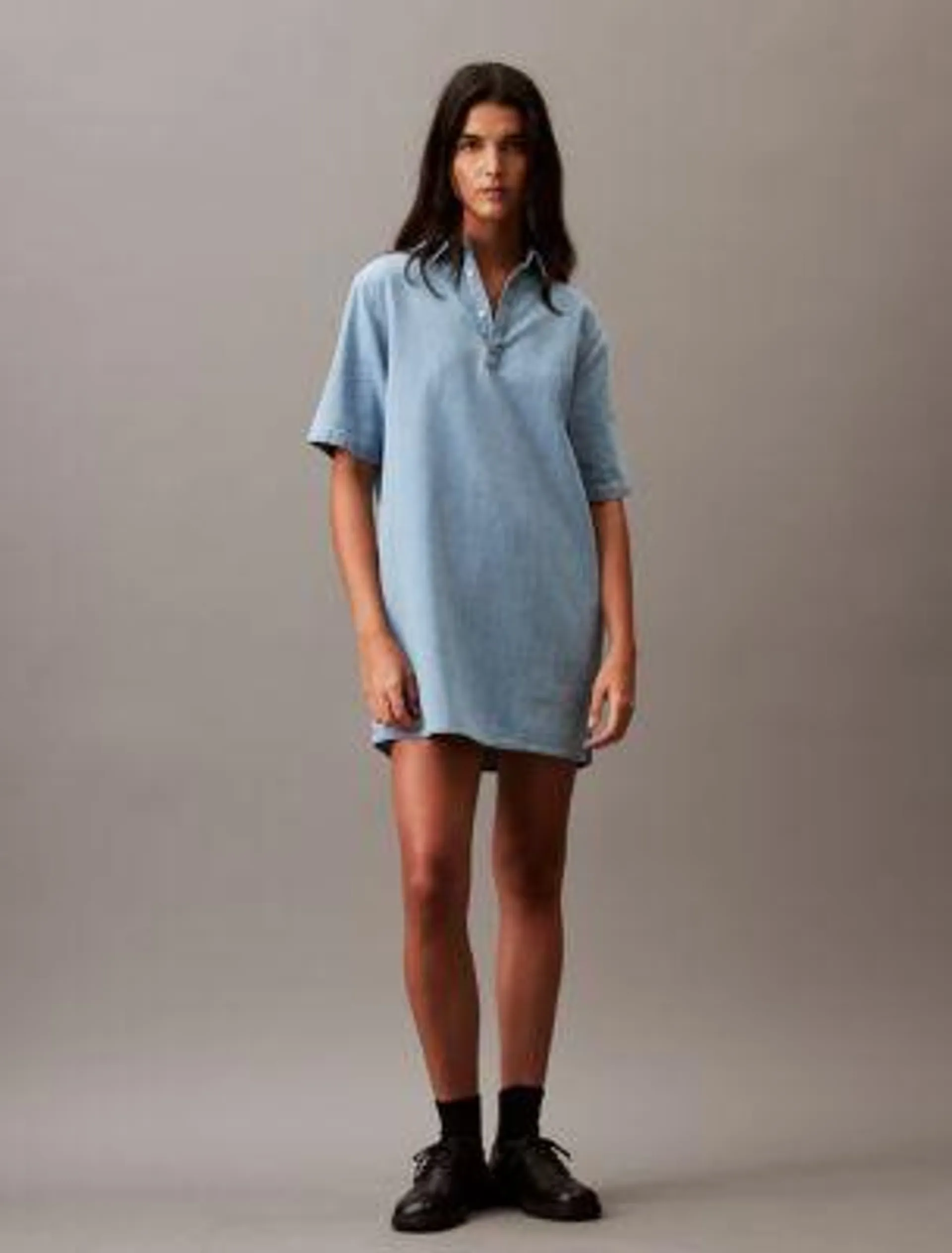 Chambray Mini Shirt Dress