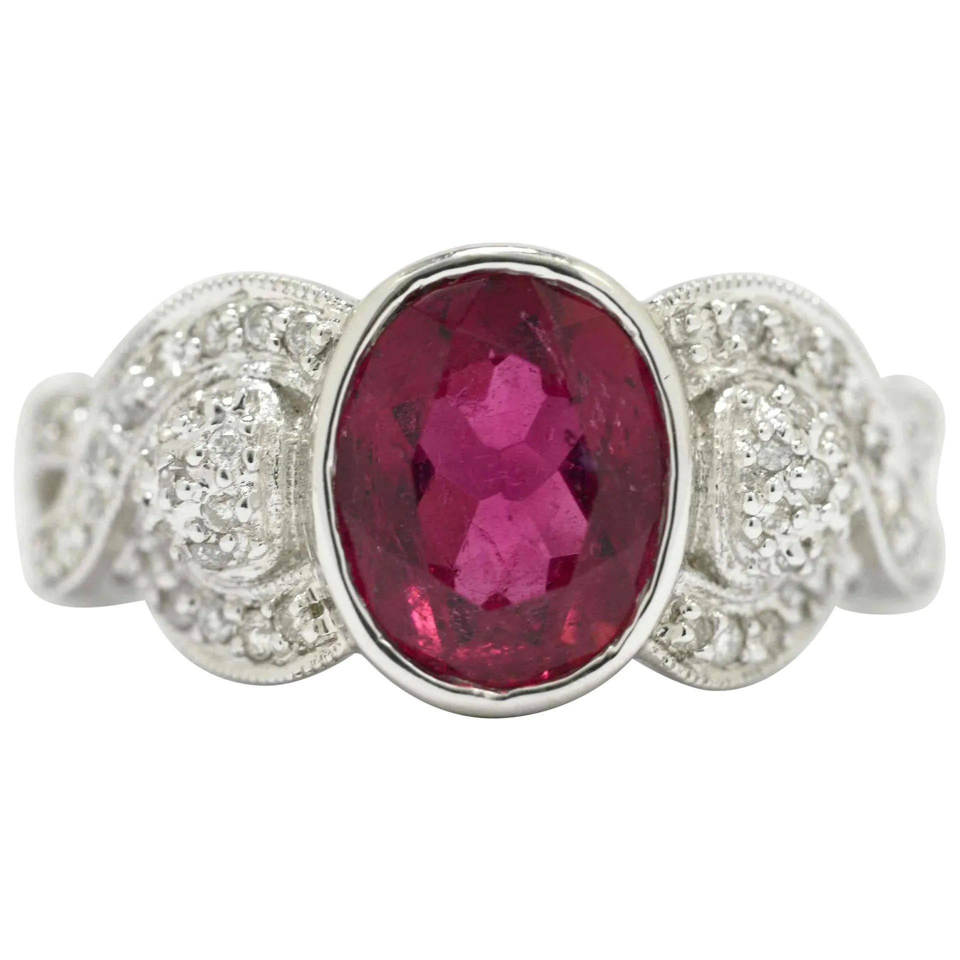 Retro Revival Pink Tourmaline 18K White Gold Engagement Ring