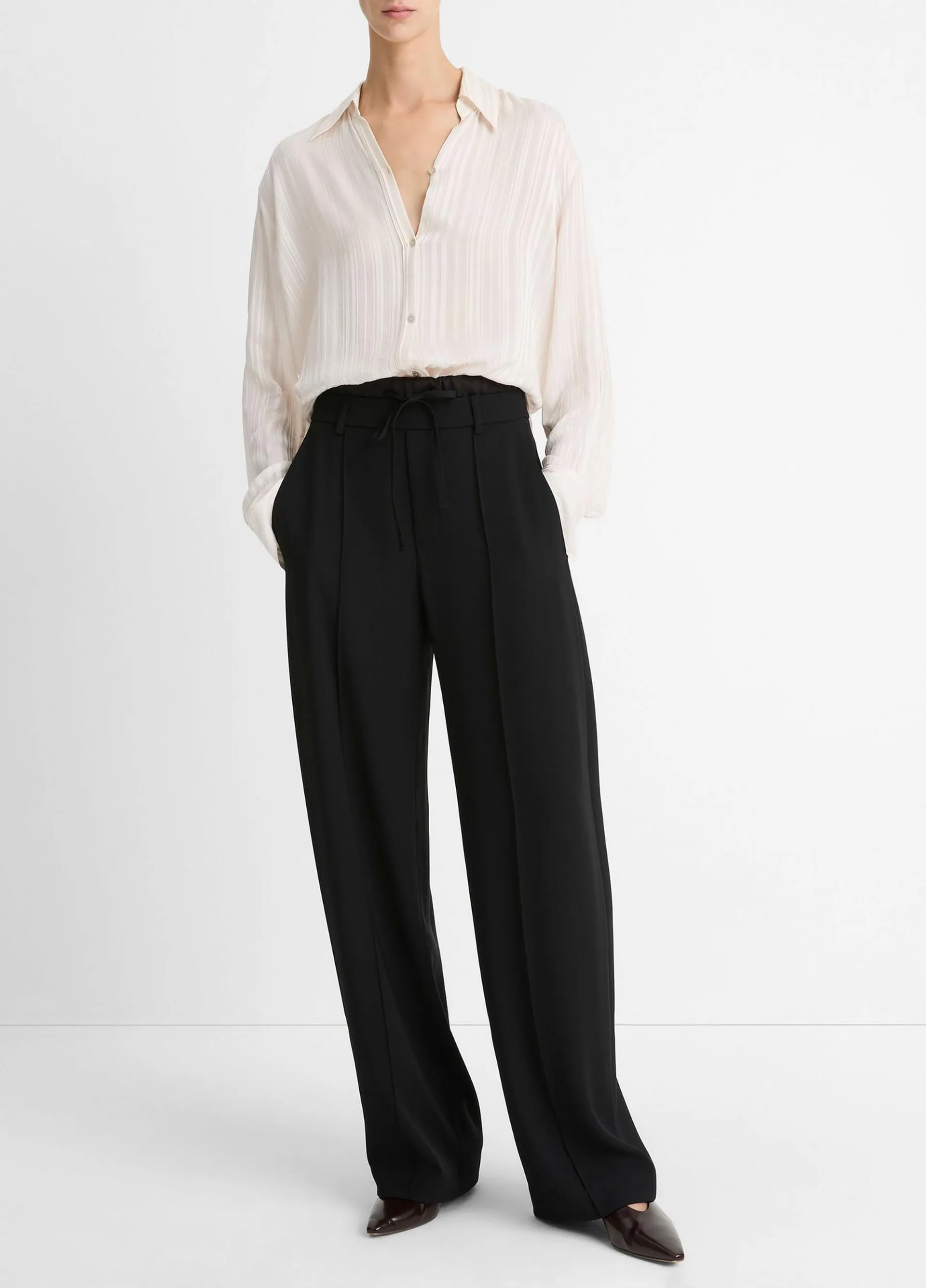 Sheer-Stripe Pintuck Blouse