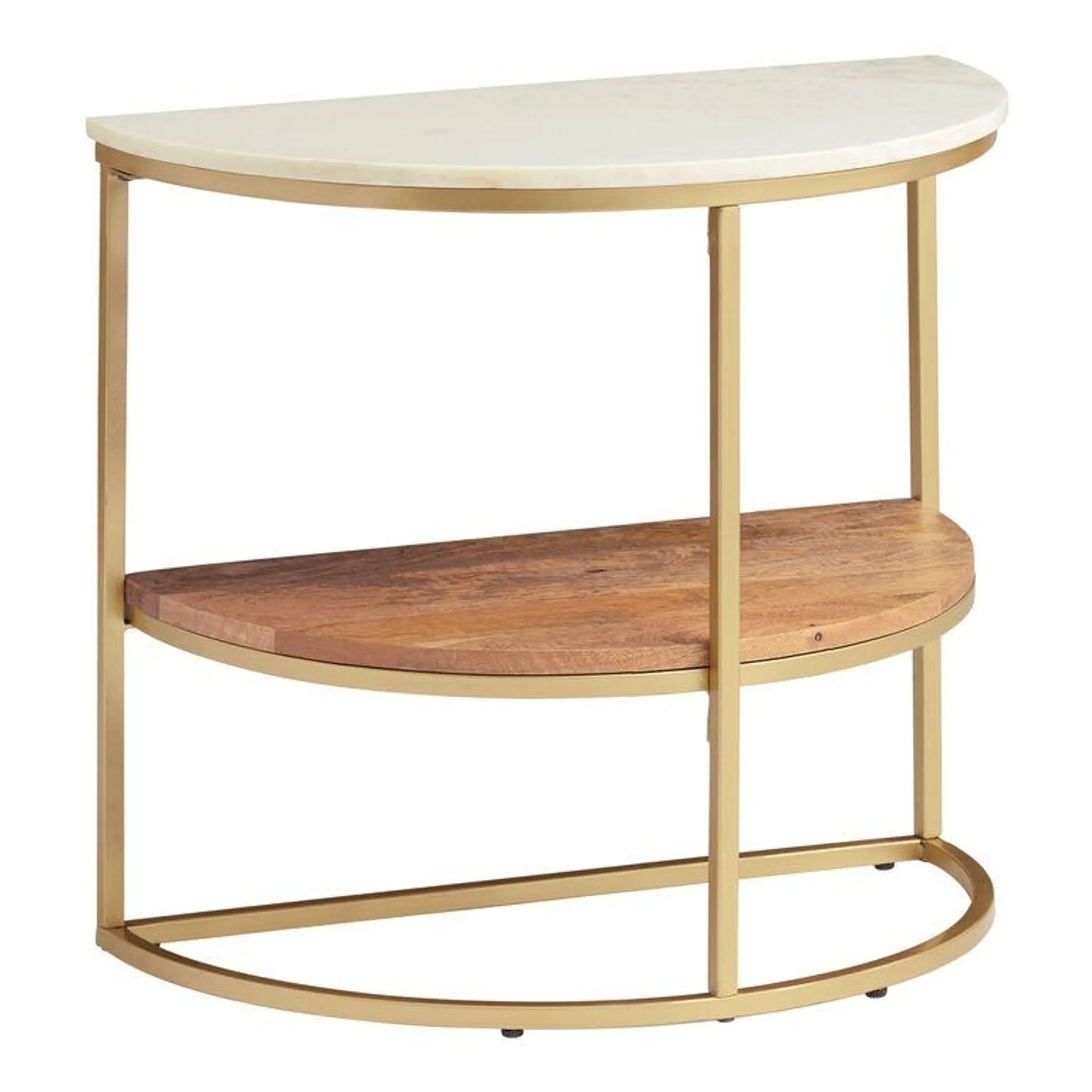 Piper Half Circle Marble Top Wood and Metal Side Table