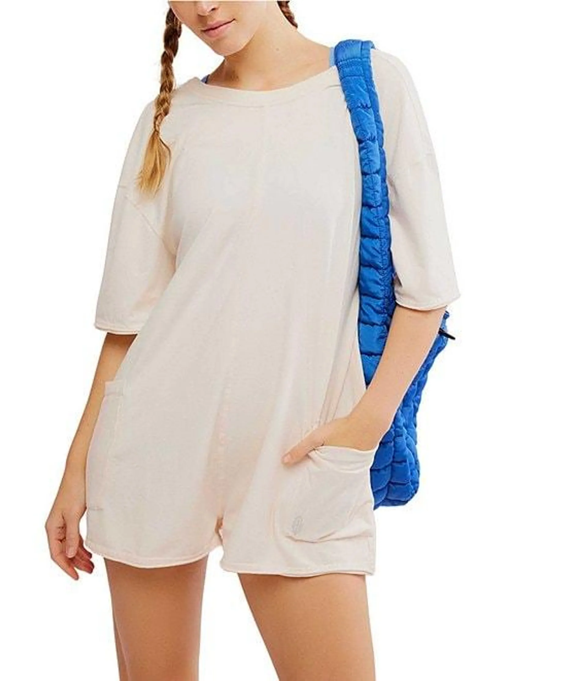 FP Movement Hot Shot Crew Neck Short Sleeve Oversized Patch Pocket V Back Tee Romper