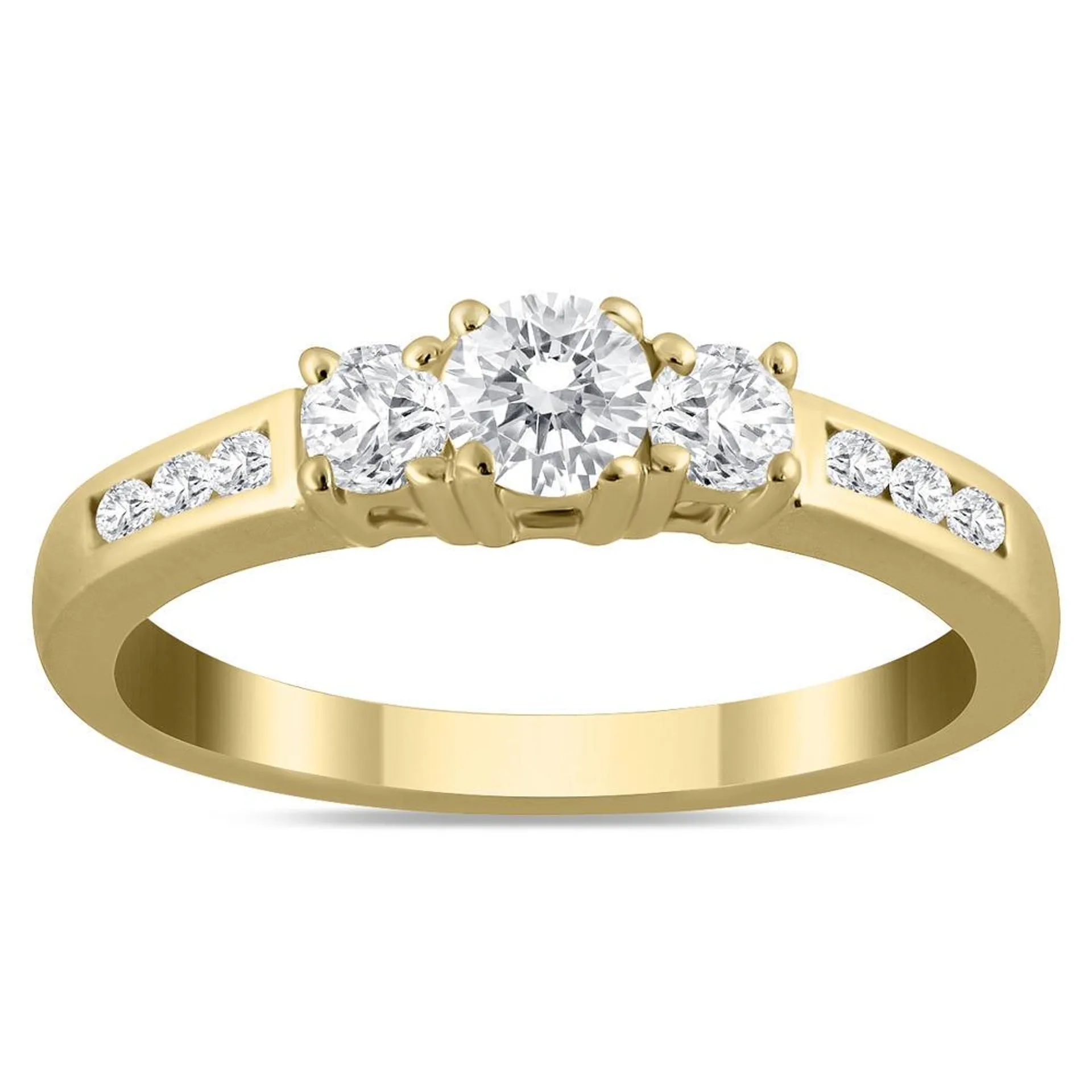 szul.com 1/2 Carat TW Diamond Three Stone Ring in 10K Yellow Gold (K-L Color, I2-I3 Clarity)