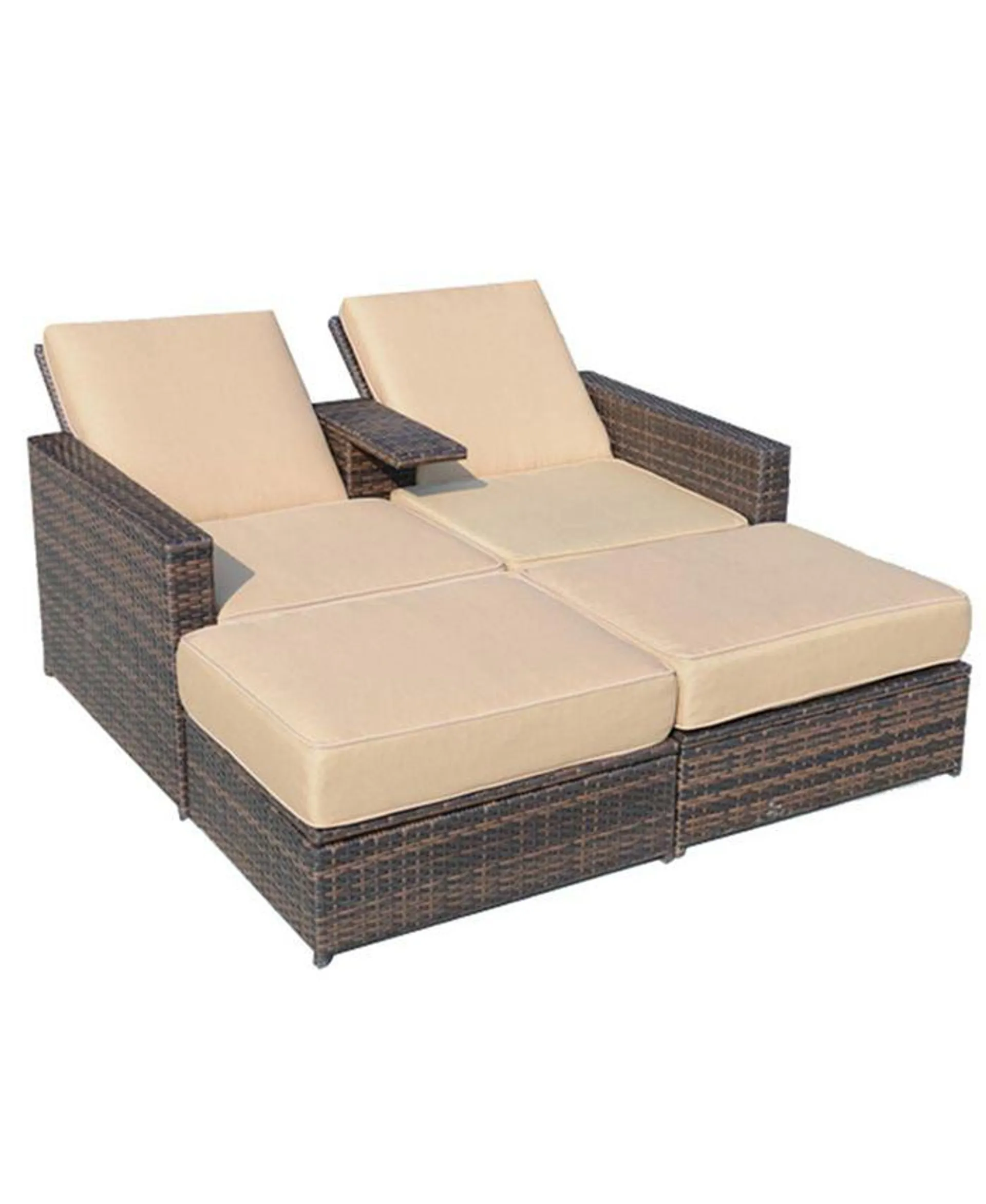 3 Piece Outdoor Wicker Chaise Lounge Chair Rattan Adjustable Reclining Patio Lounge Chair with Ottoman Footrests and Cushions, for Backyard Garden Deck, Brown