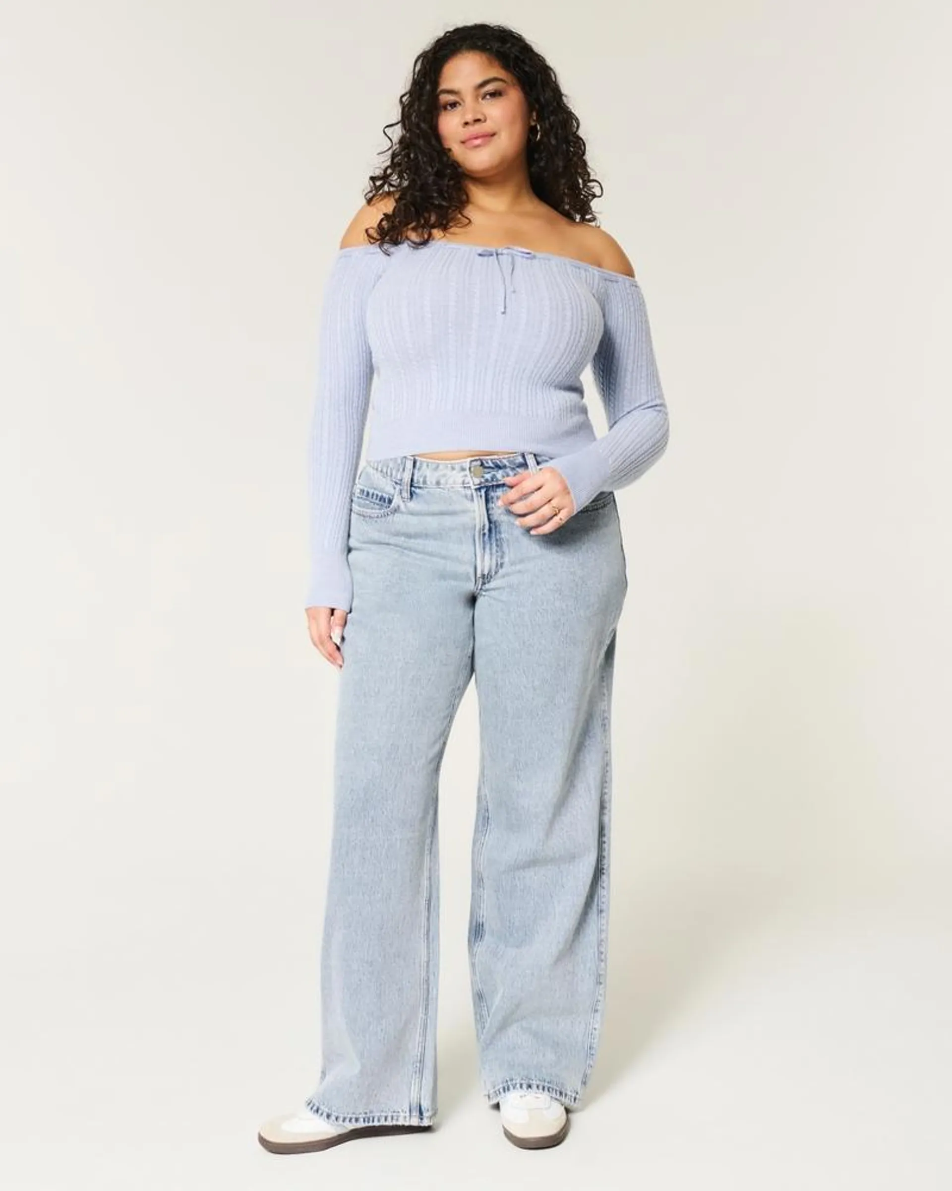 Curvy Mid-Rise Medium Wash Baggy Jeans