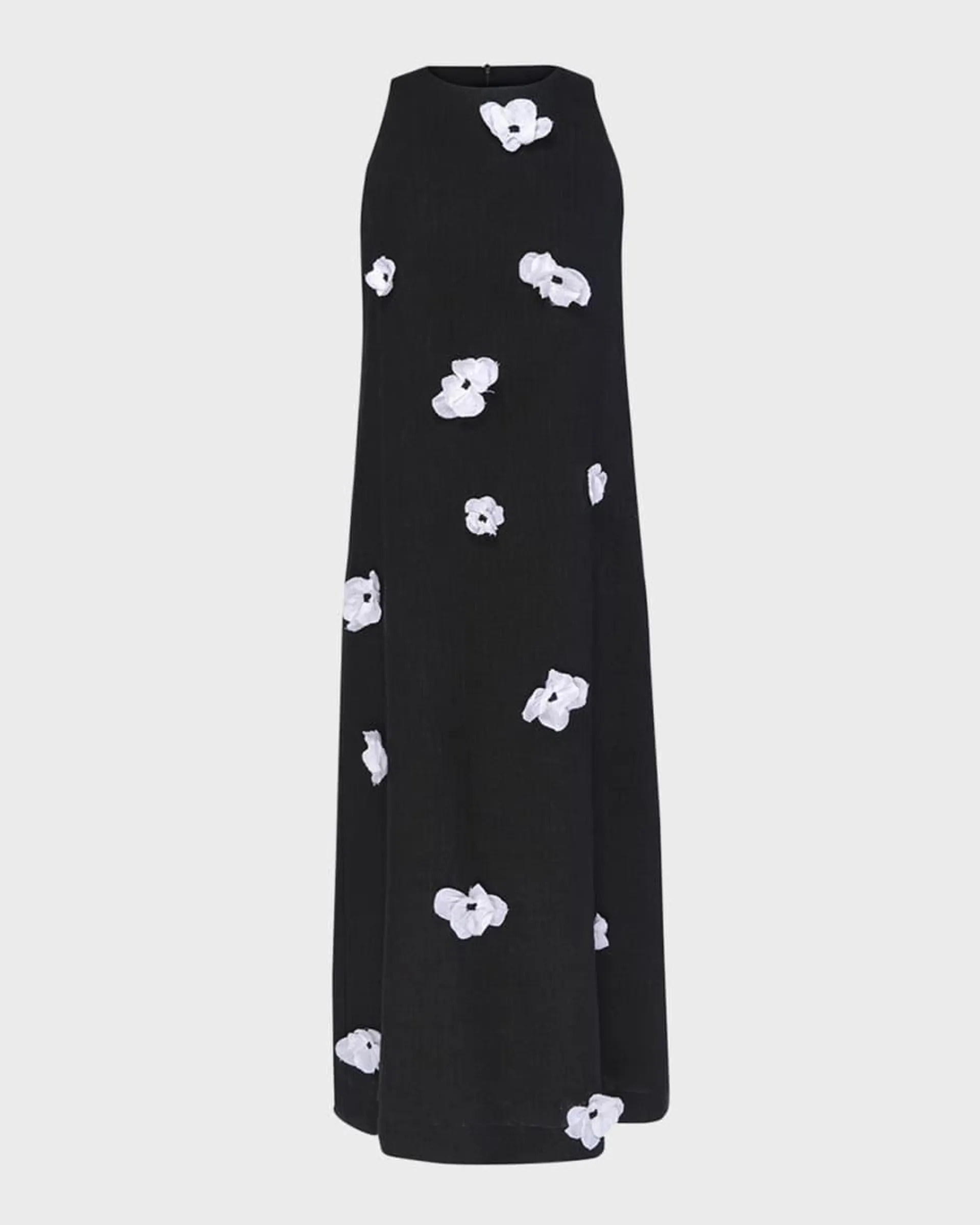 The Bloom Floral Applique Linen Midi Dress