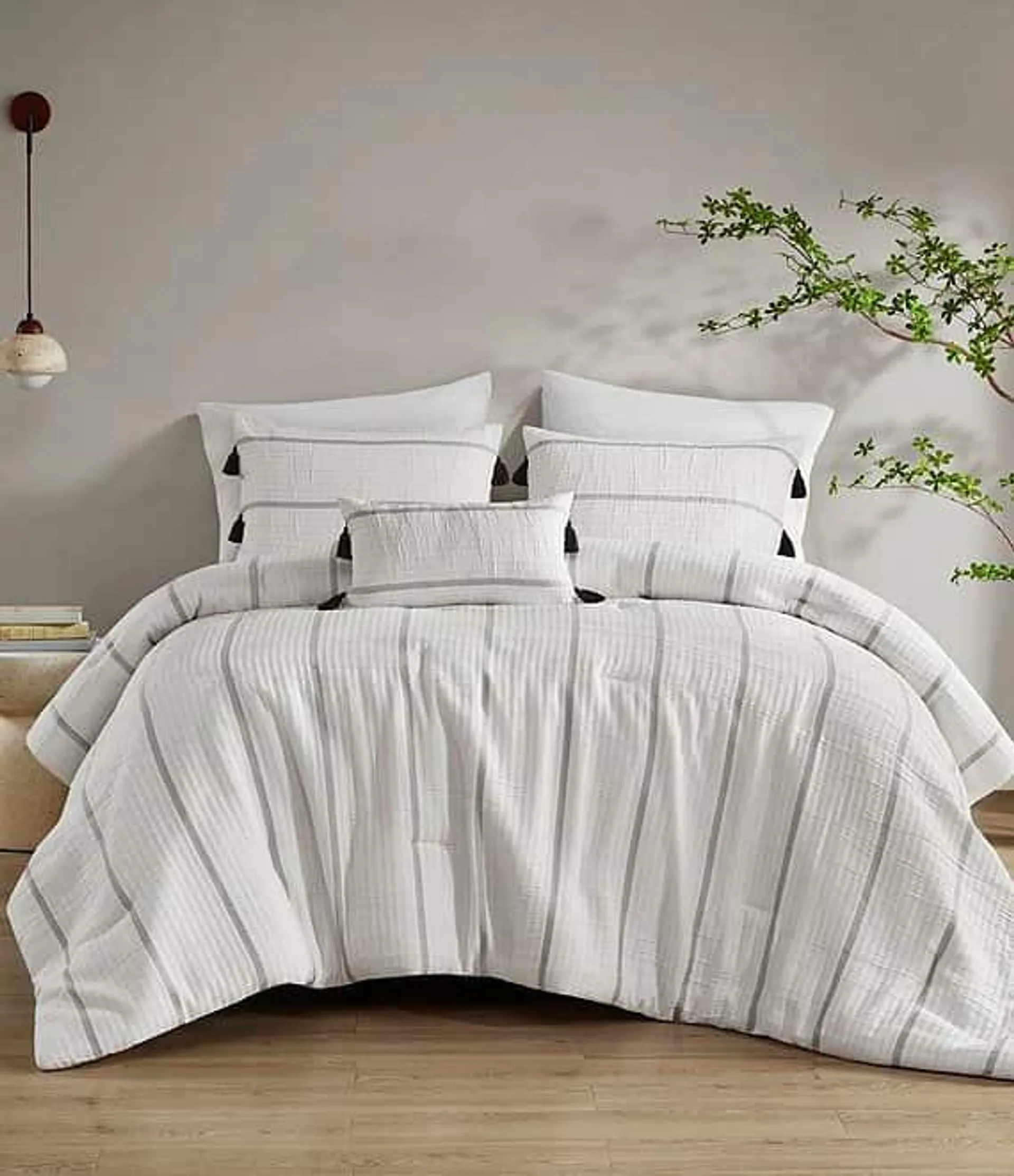 Naru Modern Stripe Textured & Tassels Reversible Comforter Set