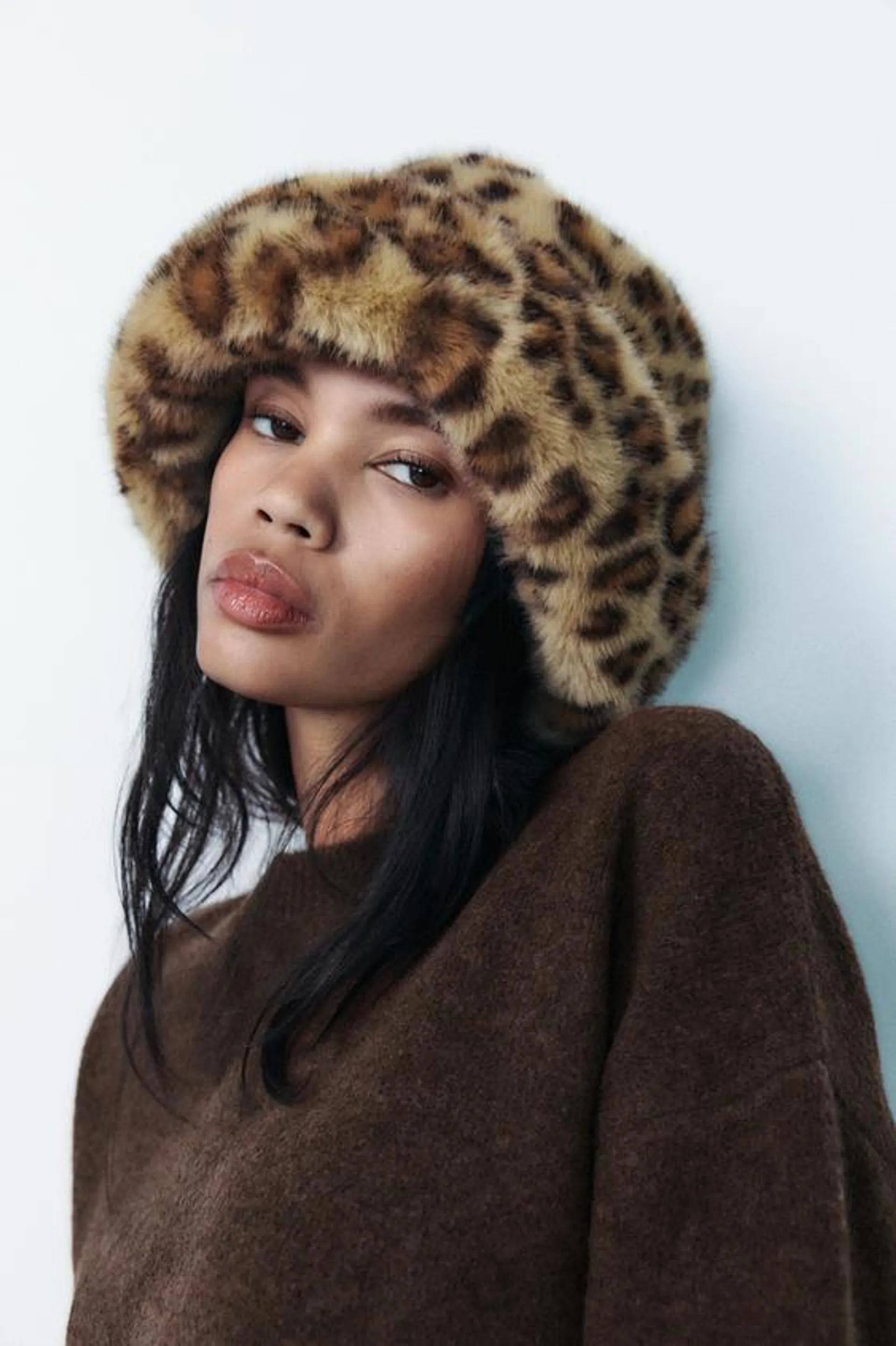 FAUX FUR ANIMAL PRINT HAT