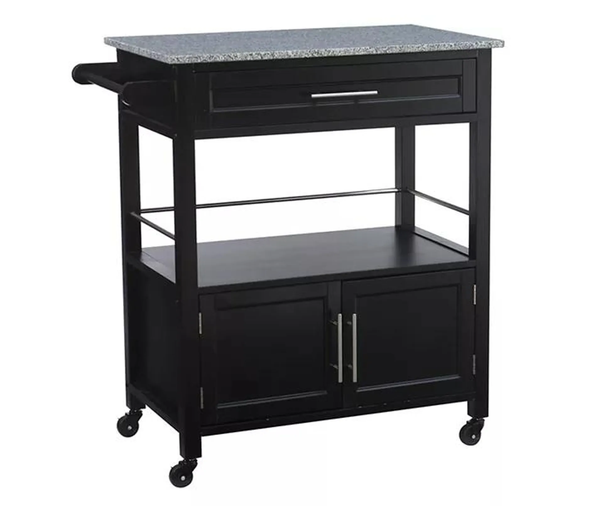 Black Double Door Kitchen Cart with Granite Top