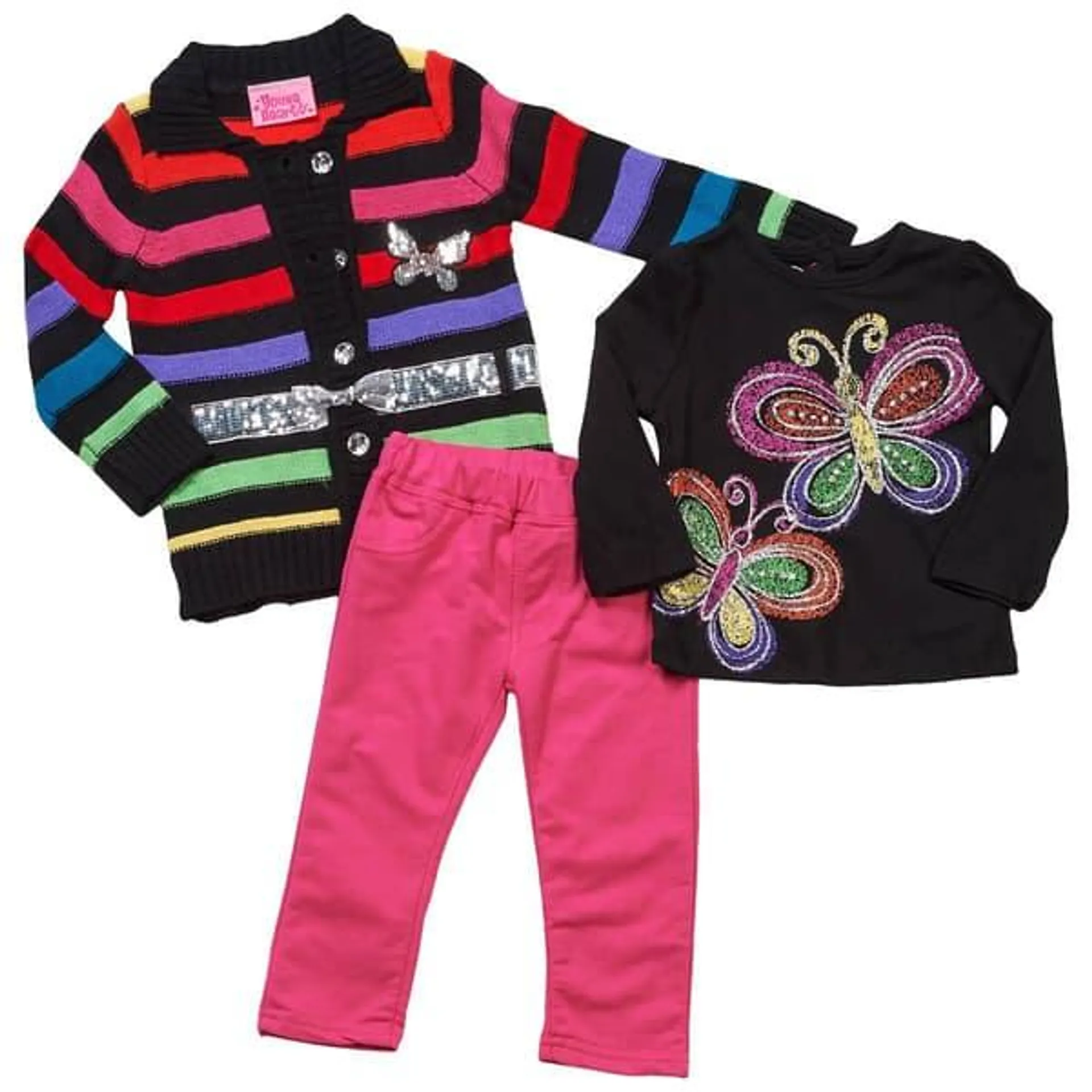 Baby Girl (12-24M) Young Hearts® 3pc. Butterfly Stripe Pants Set