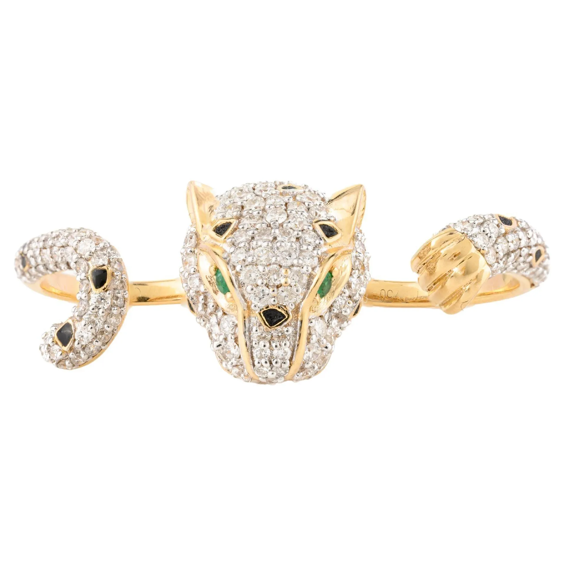 Statement 2.06 Carat Diamond Double Finger Panther Ring in 18k Yellow Gold