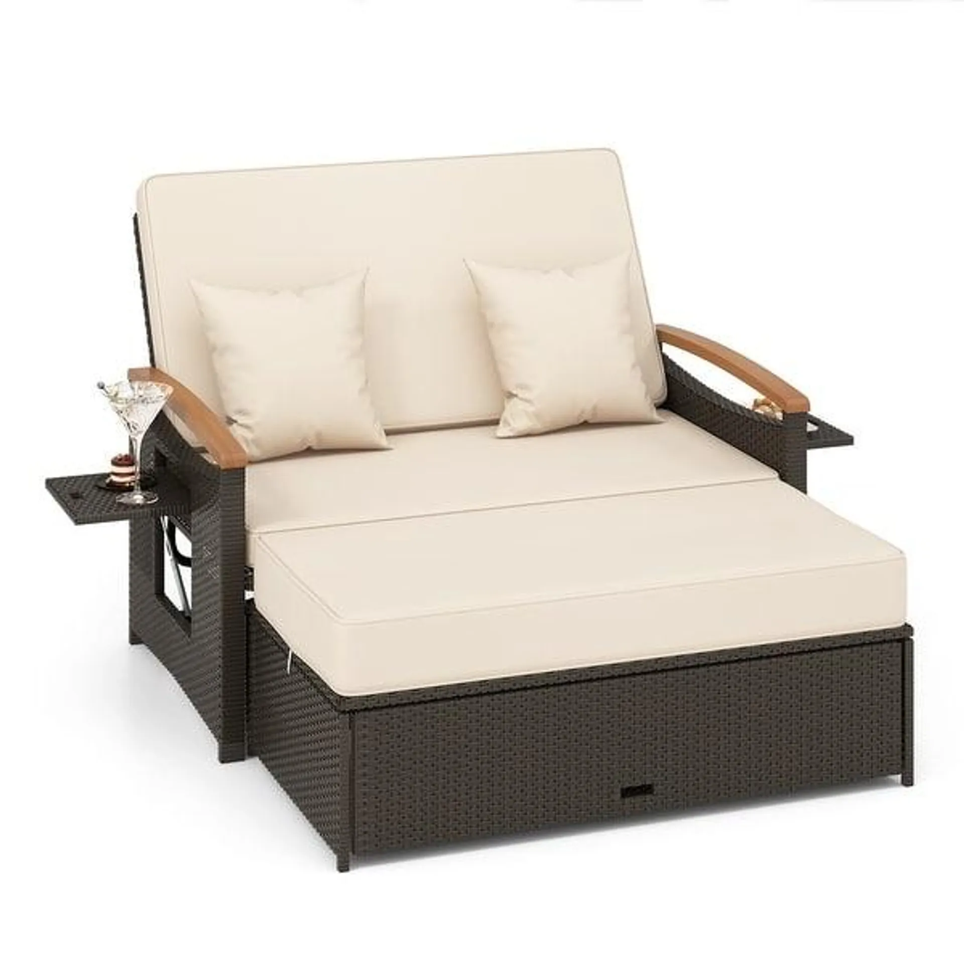 Costway Patio Rattan Daybed Set with Cushioned Loveseat & Storage - See Details