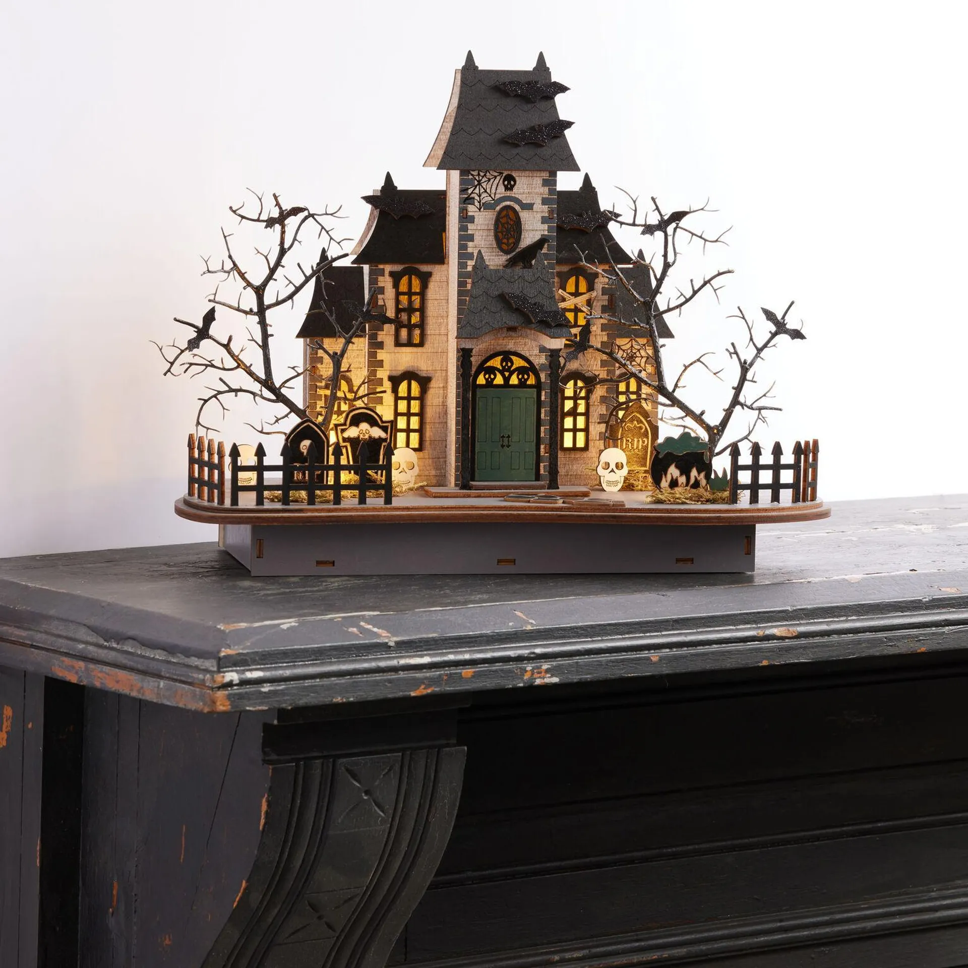 Large Laser Cut Wood Midnight Mansion LED Light Up Decor