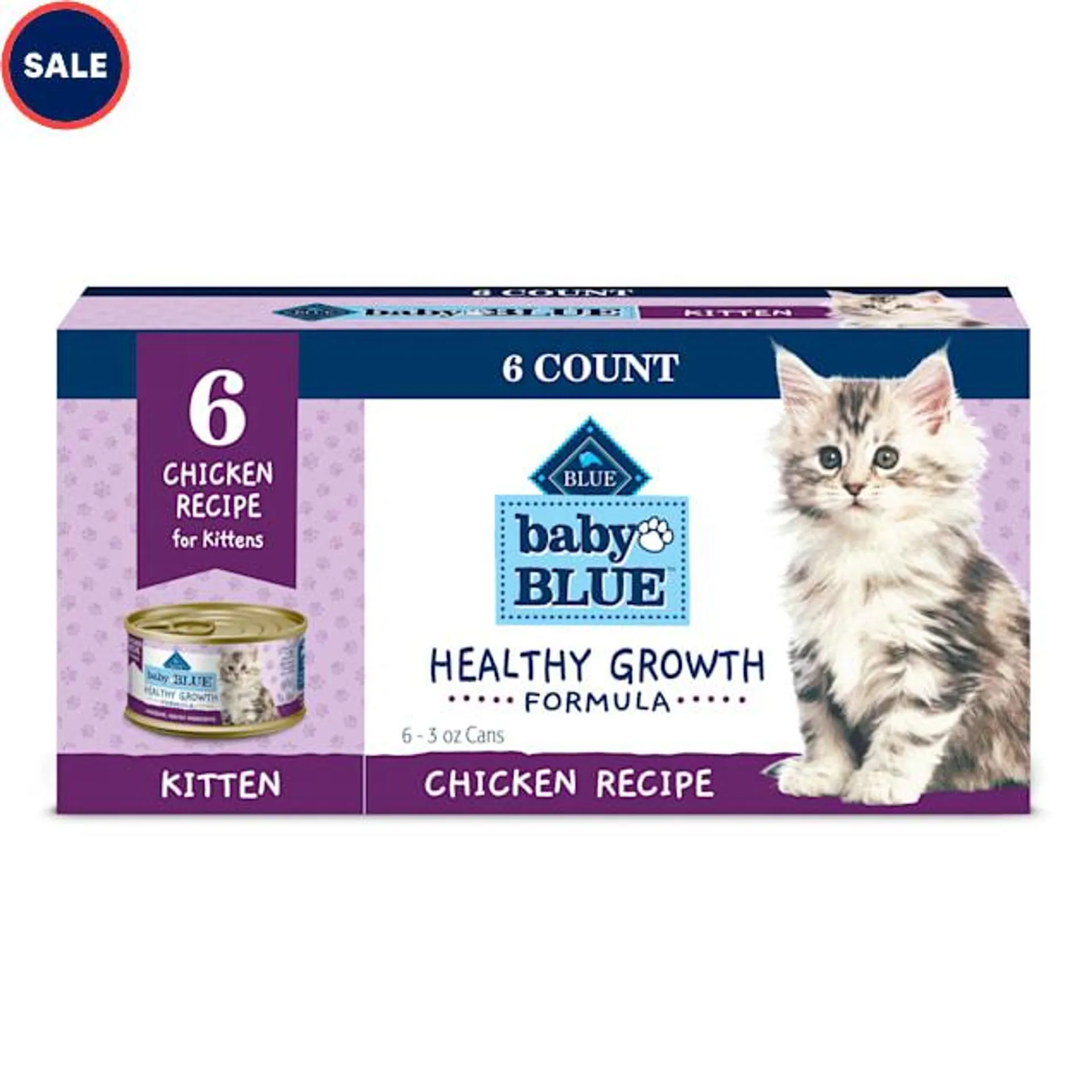 Blue Buffalo Baby Blue Healthy Growth Formula with DHA, Chicken Recipe Natural Kitten Wet Food Multi-Pack, 3 oz., Count of 6