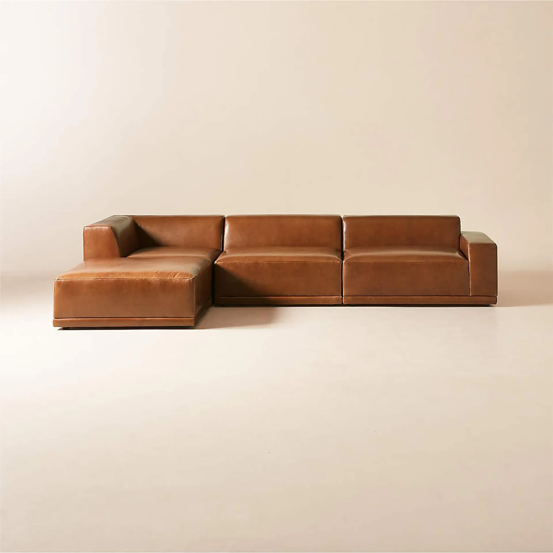 Faible 4-Piece L-Shaped Brown Leather Sectional Sofa with Right-Arm