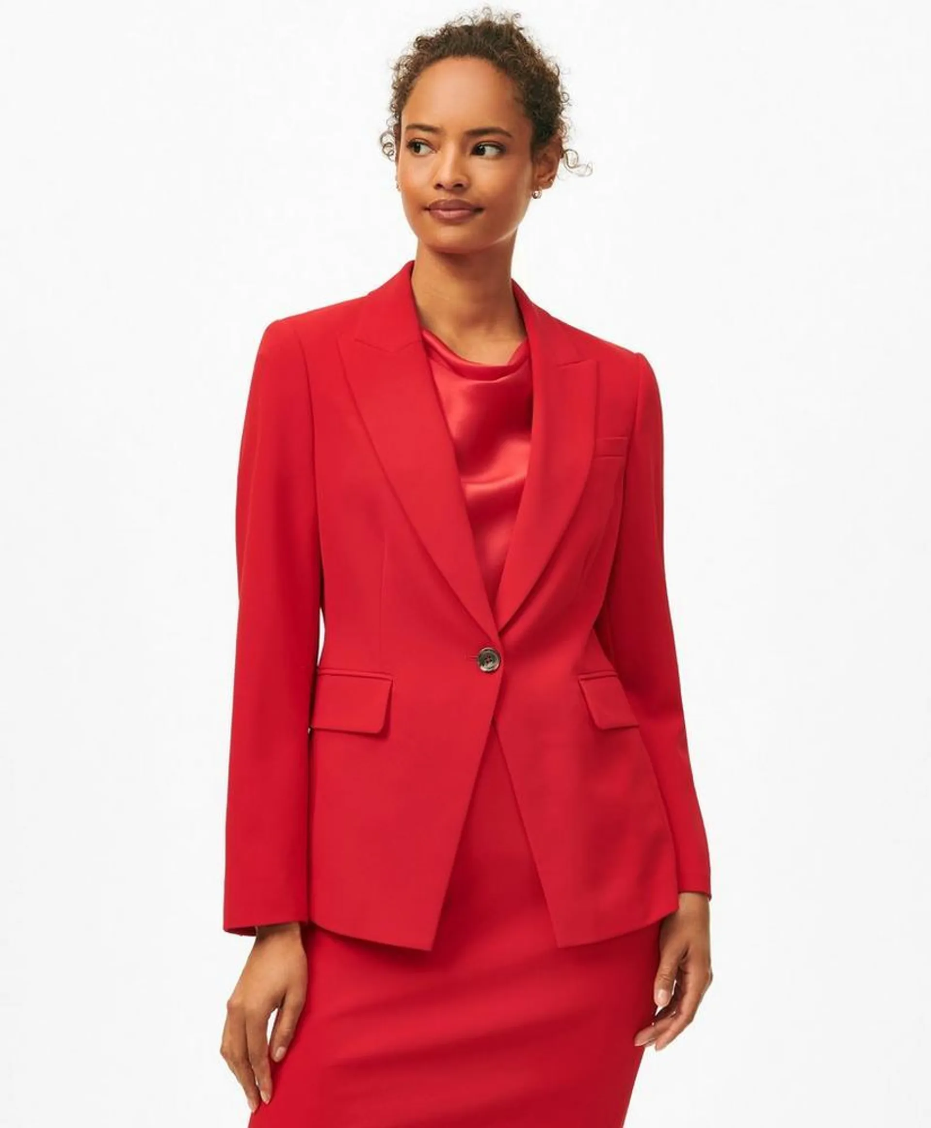 Single-Breasted Peak Lapel Jacket in Fine Twill Stretch Crepe