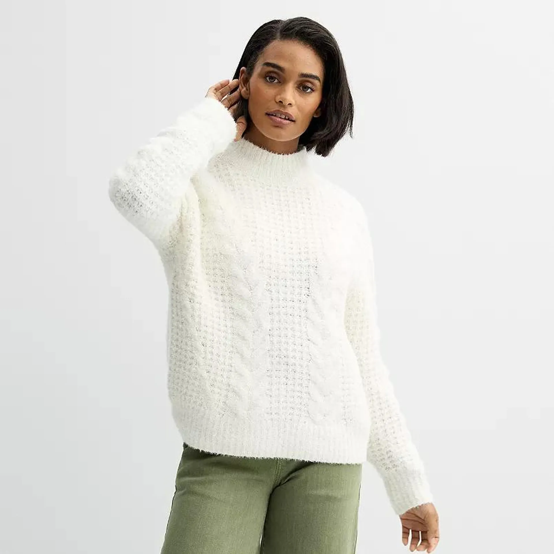 Women's Sonoma Goods For Life® Cable Knit Mock Neck Sweater