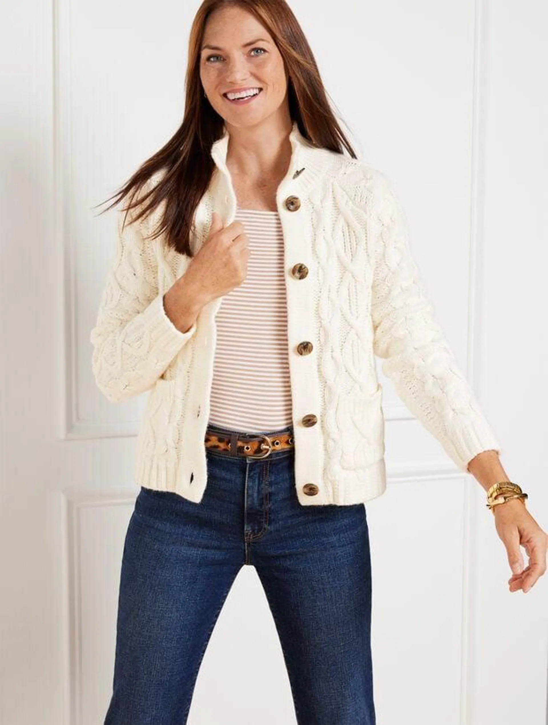 Cable Knit Mockneck Cardigan