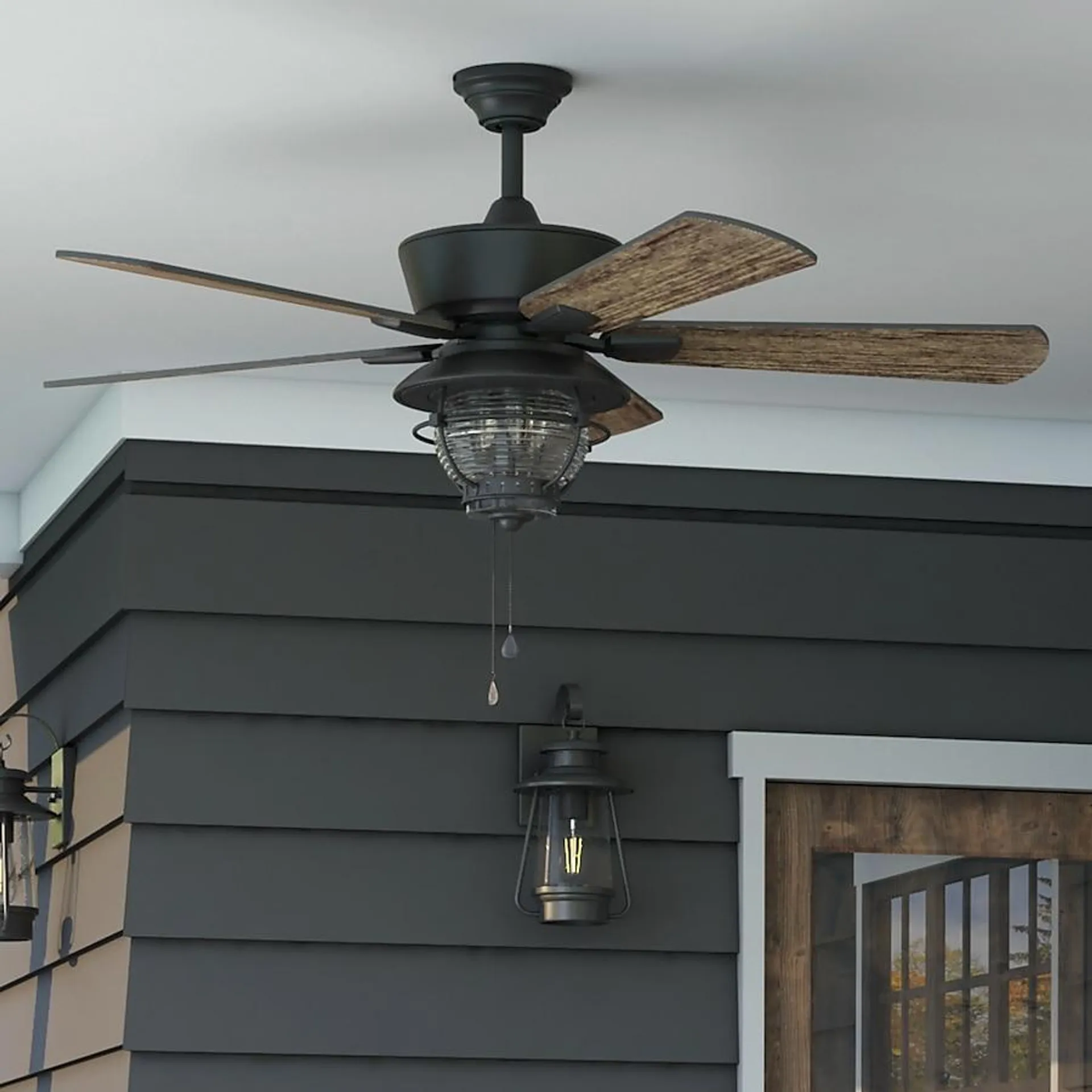 Harbor Breeze Merrimack II 52-in Outdoor Bronze with Driftwood/Auburn Blades Ceiling Fan With Light ( 5 -Blade )