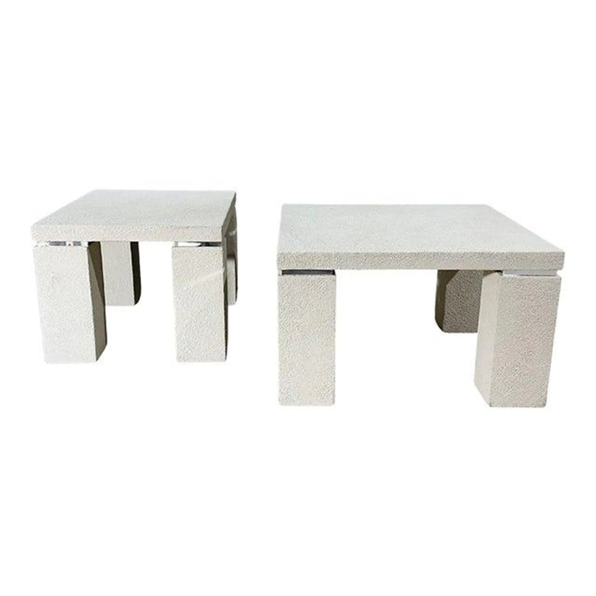 Pair Post Modern Plaster and Chrome Coffee/Side/End Table, 1980