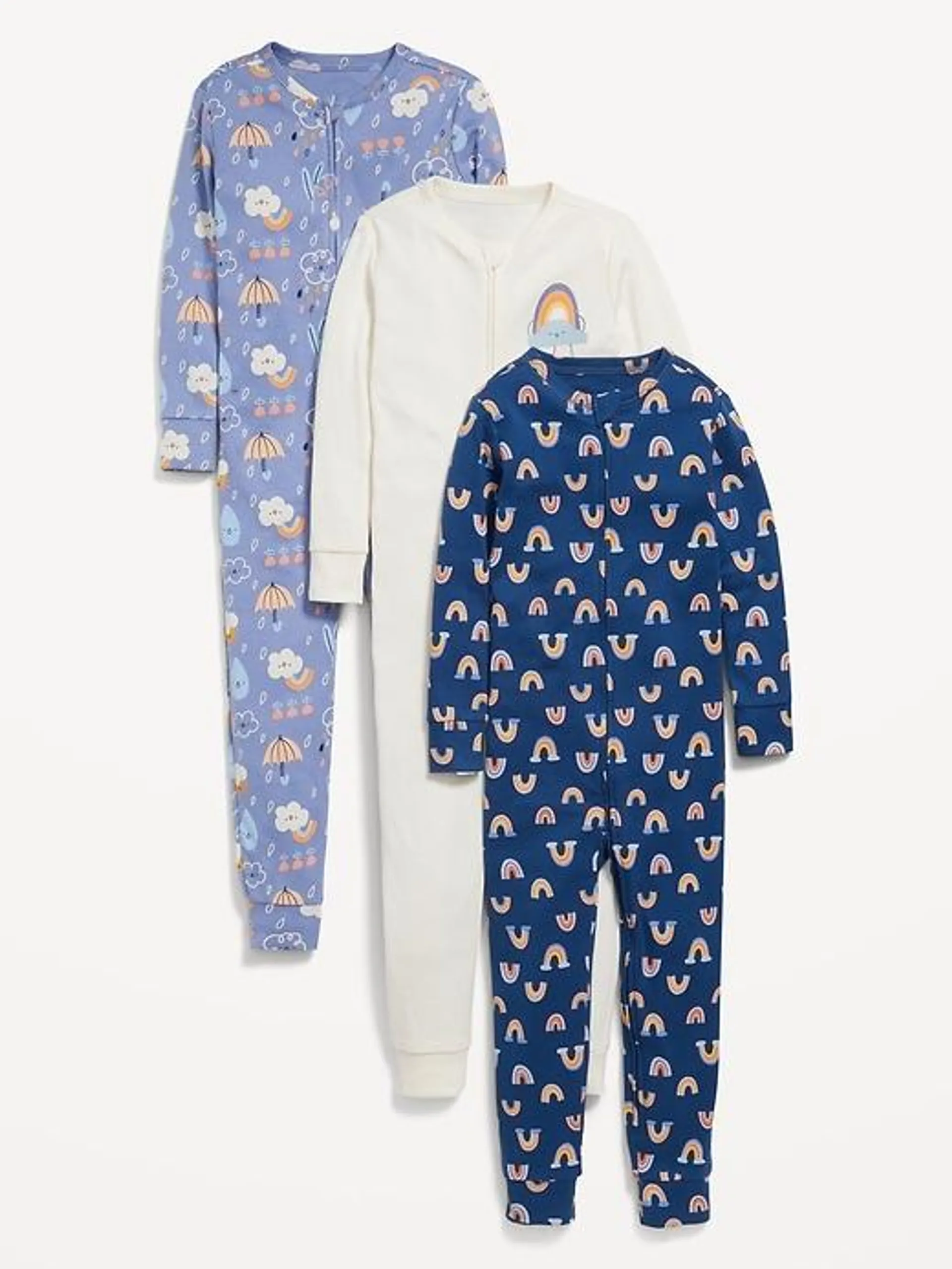 Unisex Snug-Fit Printed Pajama One-Piece 3-Pack for Toddler & Baby