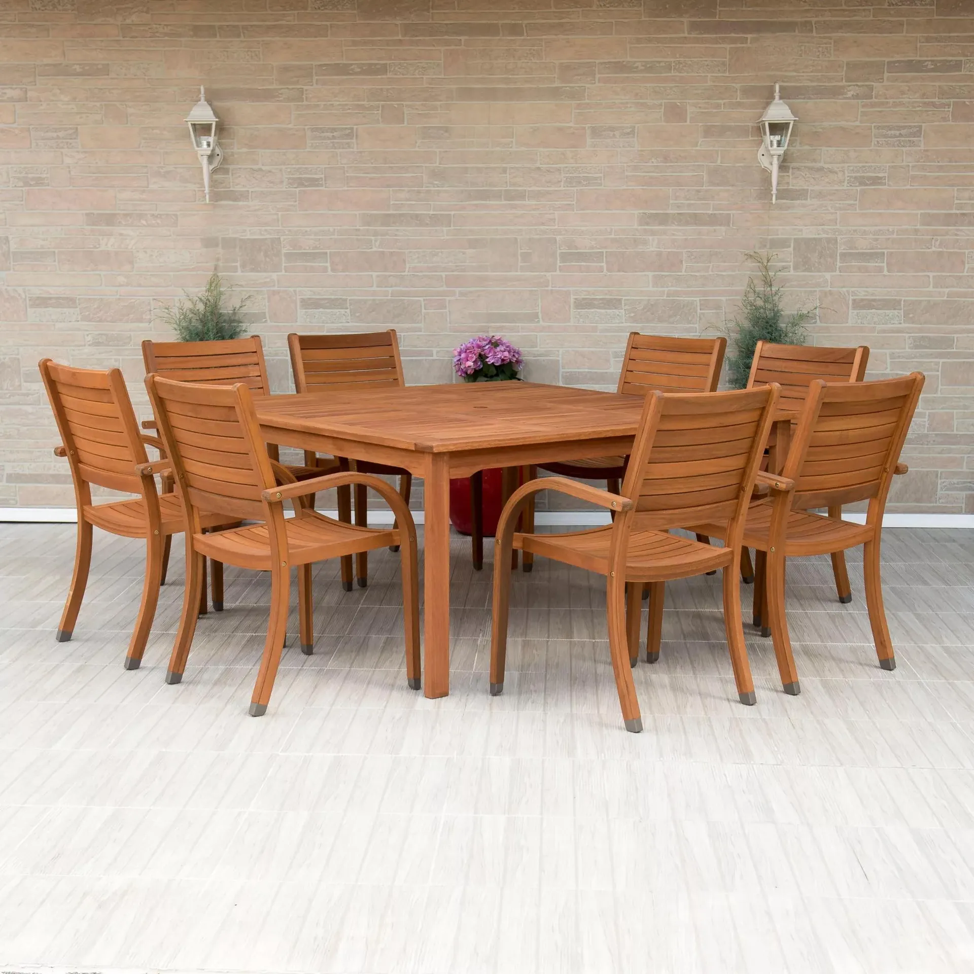 Amazonia Kentucky 9-Pc. Square Eucalyptus Outdoor Dining Set - Brown