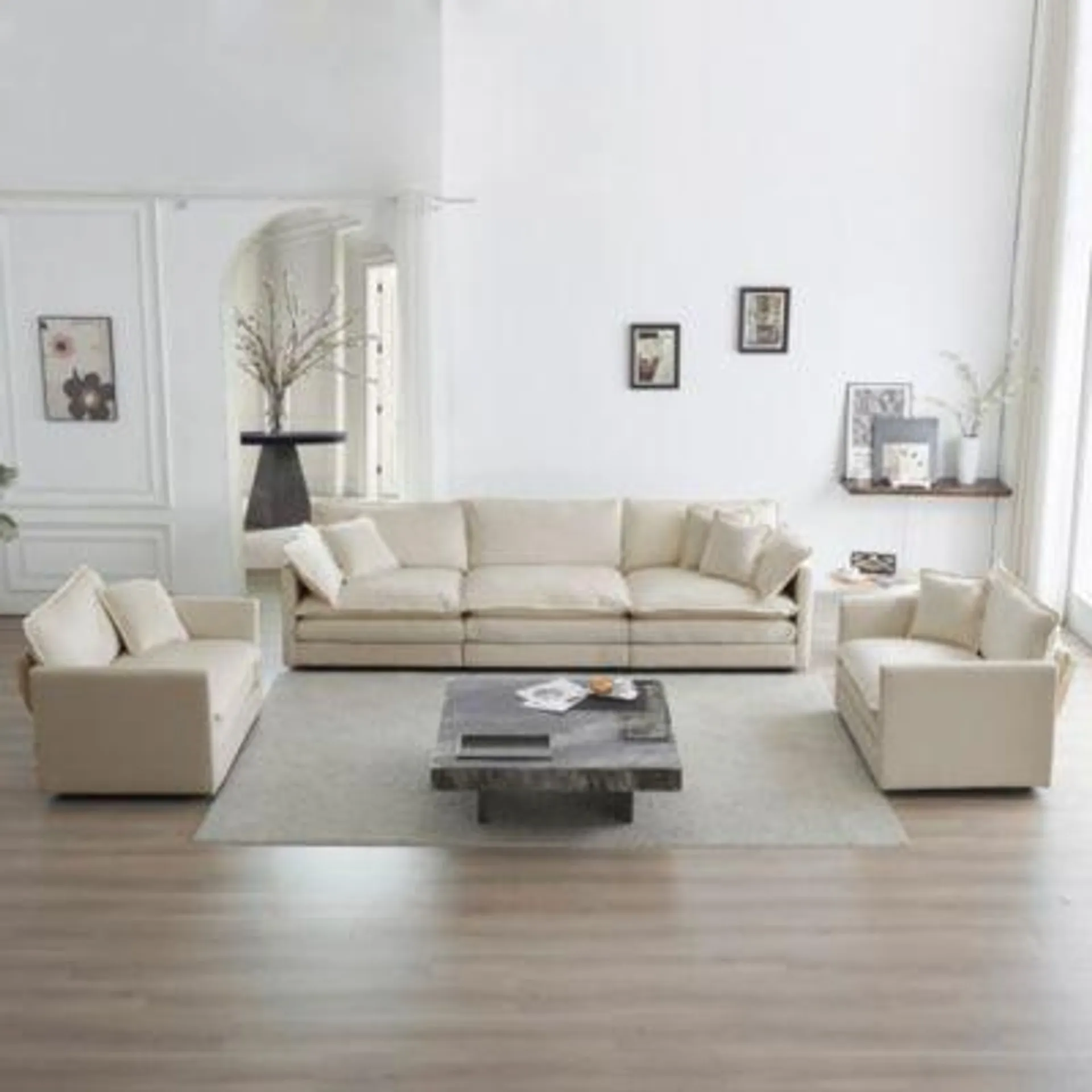 Streamdale Furniture Modern 3-Piece Sofa Set in Beige Chenille