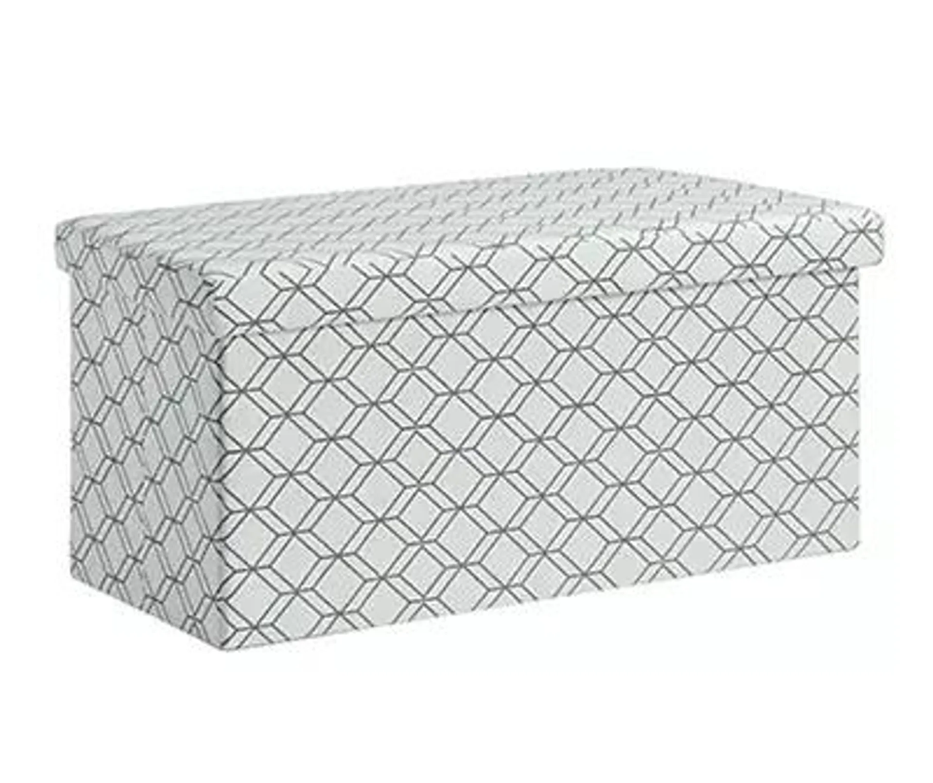 Blue & White Diamond Rectangular Storage Ottoman