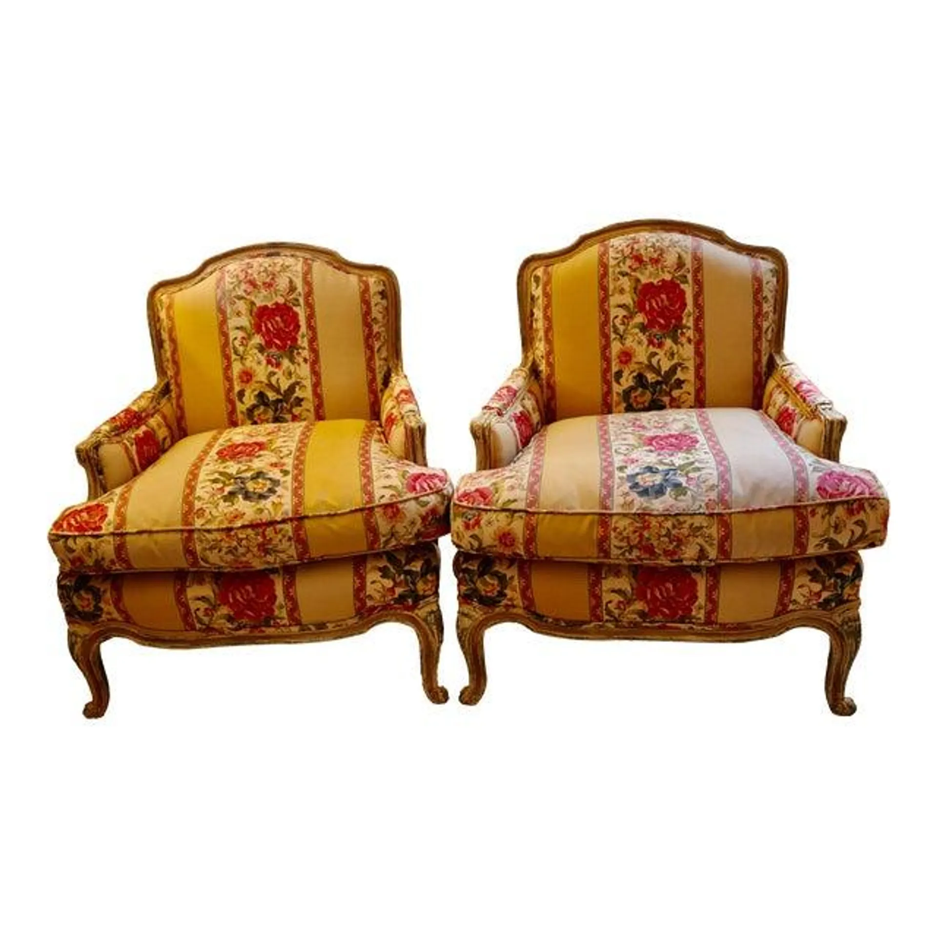 Baker Furniture Louis XVI Re-Upholstered Bergere Chairs A Pair