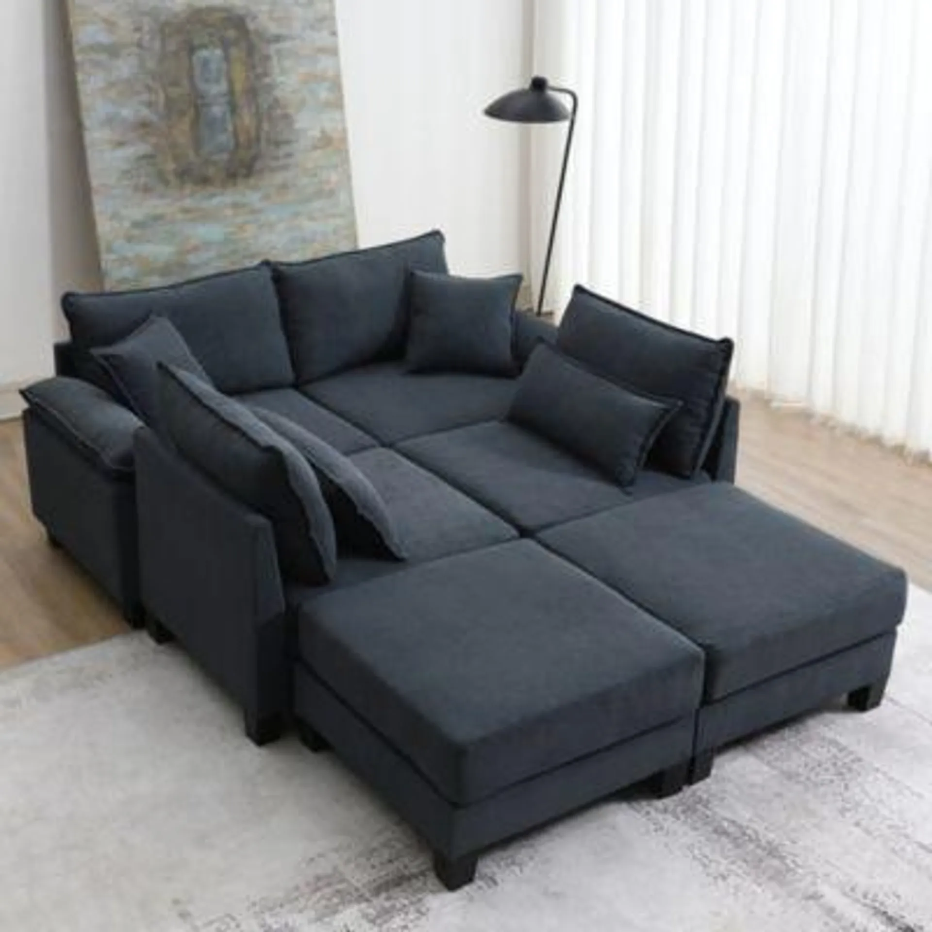 Streamdale Furniture Corduroy Sectional Sofa Bed with Ottomans & Arm Pillows