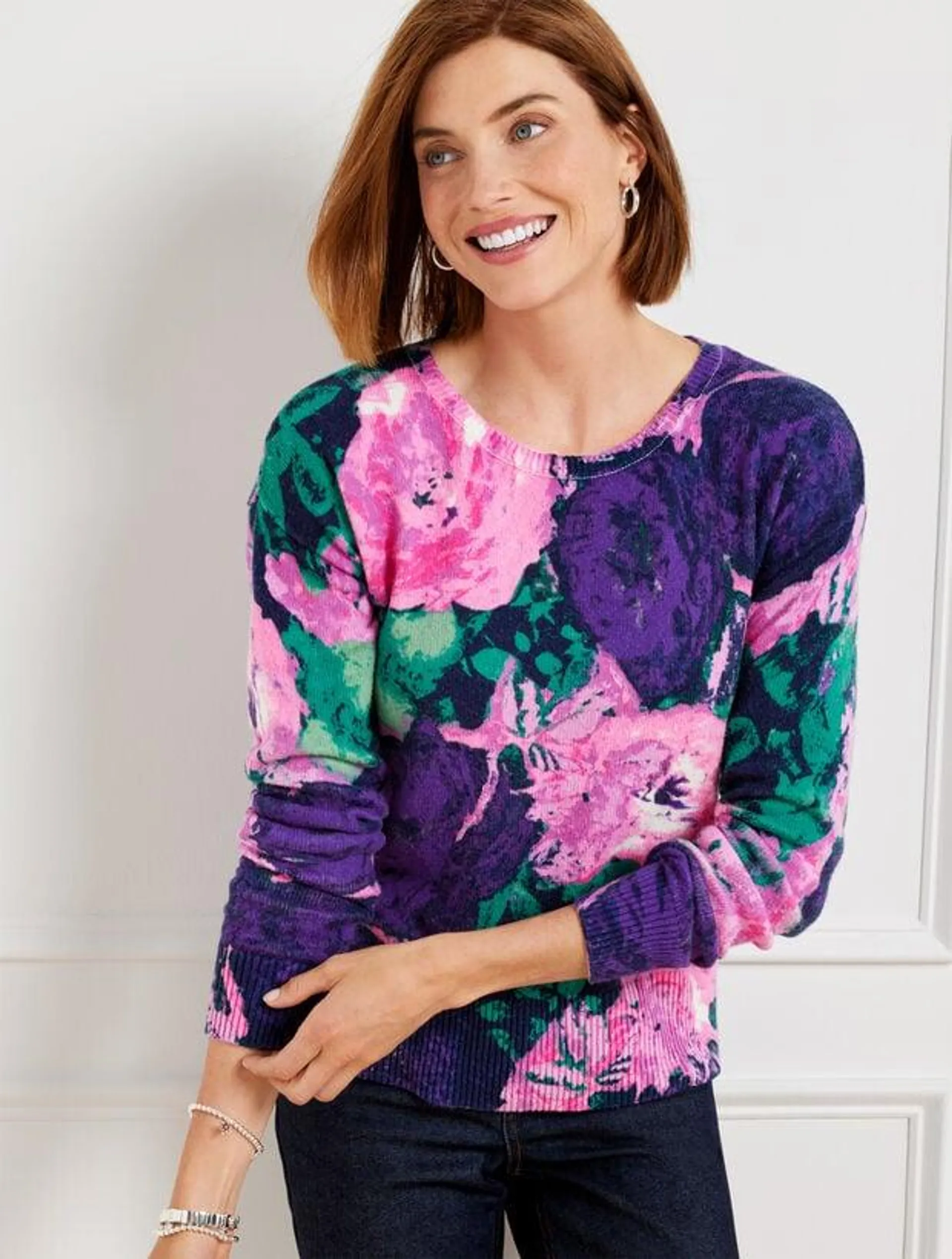 Crewneck Pullover Sweater - Abstract Floral